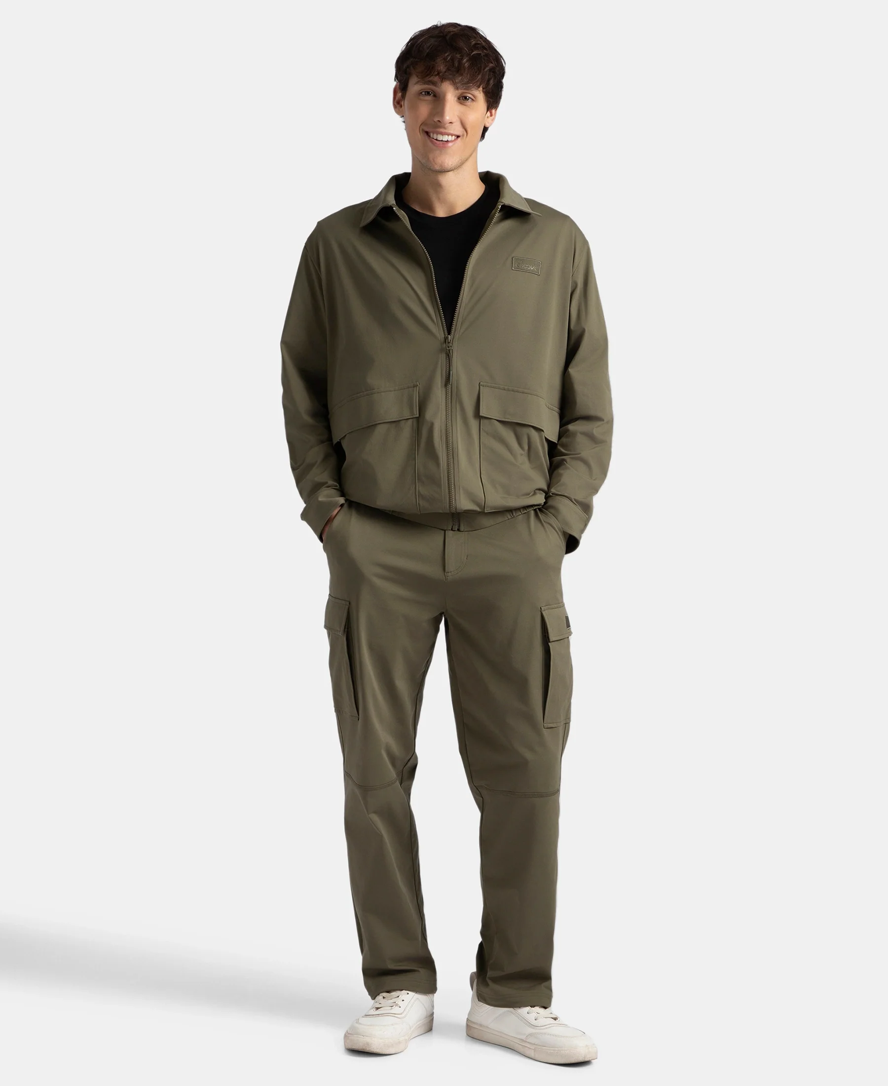 Microfiber Fabric 4 Pocket Full Zip Closure Shacket - Green - Image 4