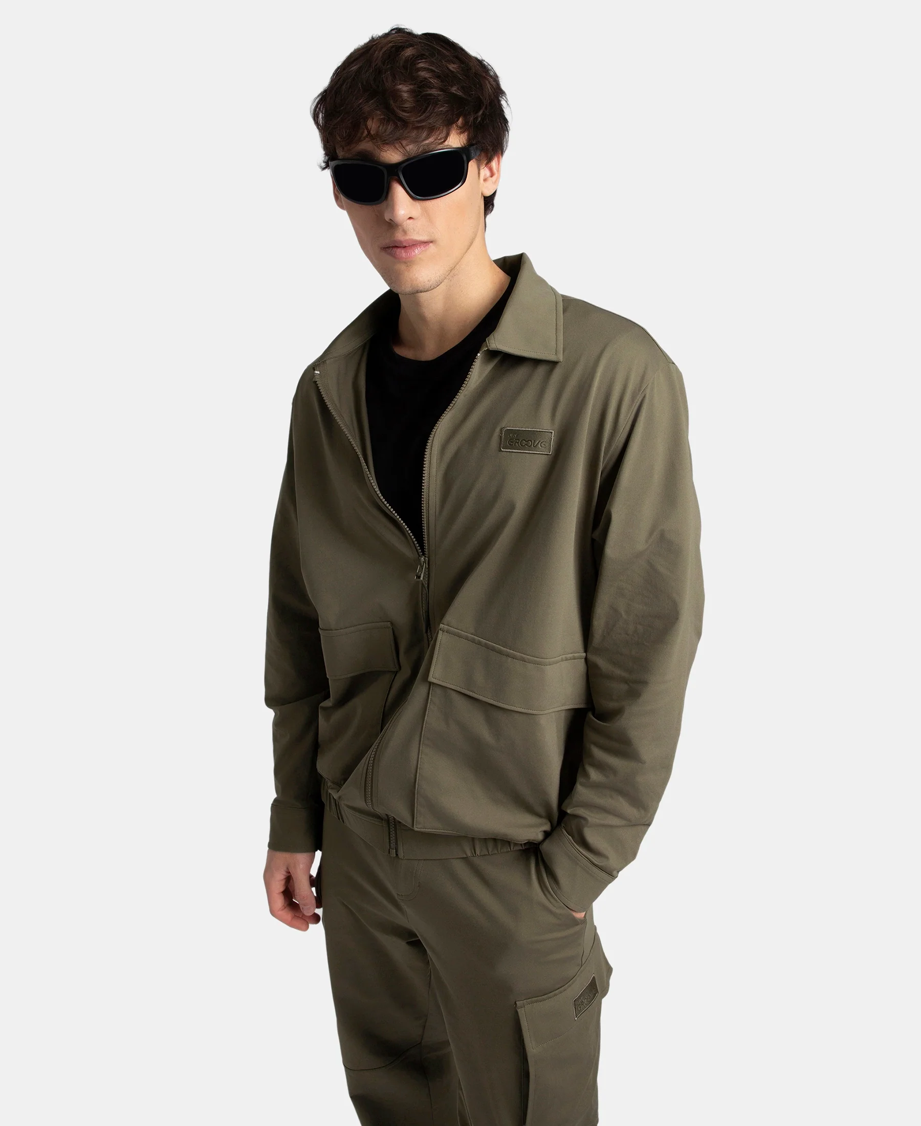 Microfiber Fabric 4 Pocket Full Zip Closure Shacket - Green - Image 5