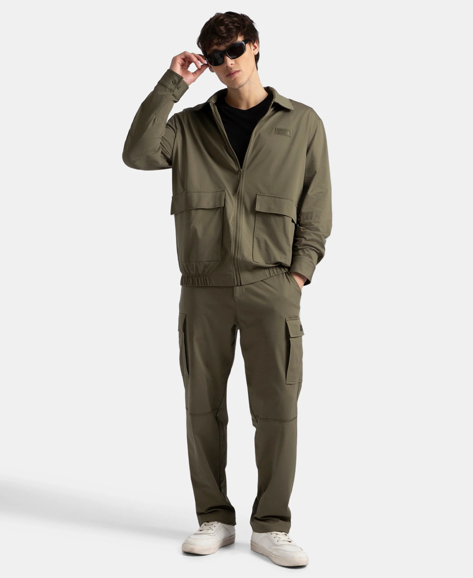 Microfiber Fabric 4 Pocket Full Zip Closure Shacket - Green - Image 6