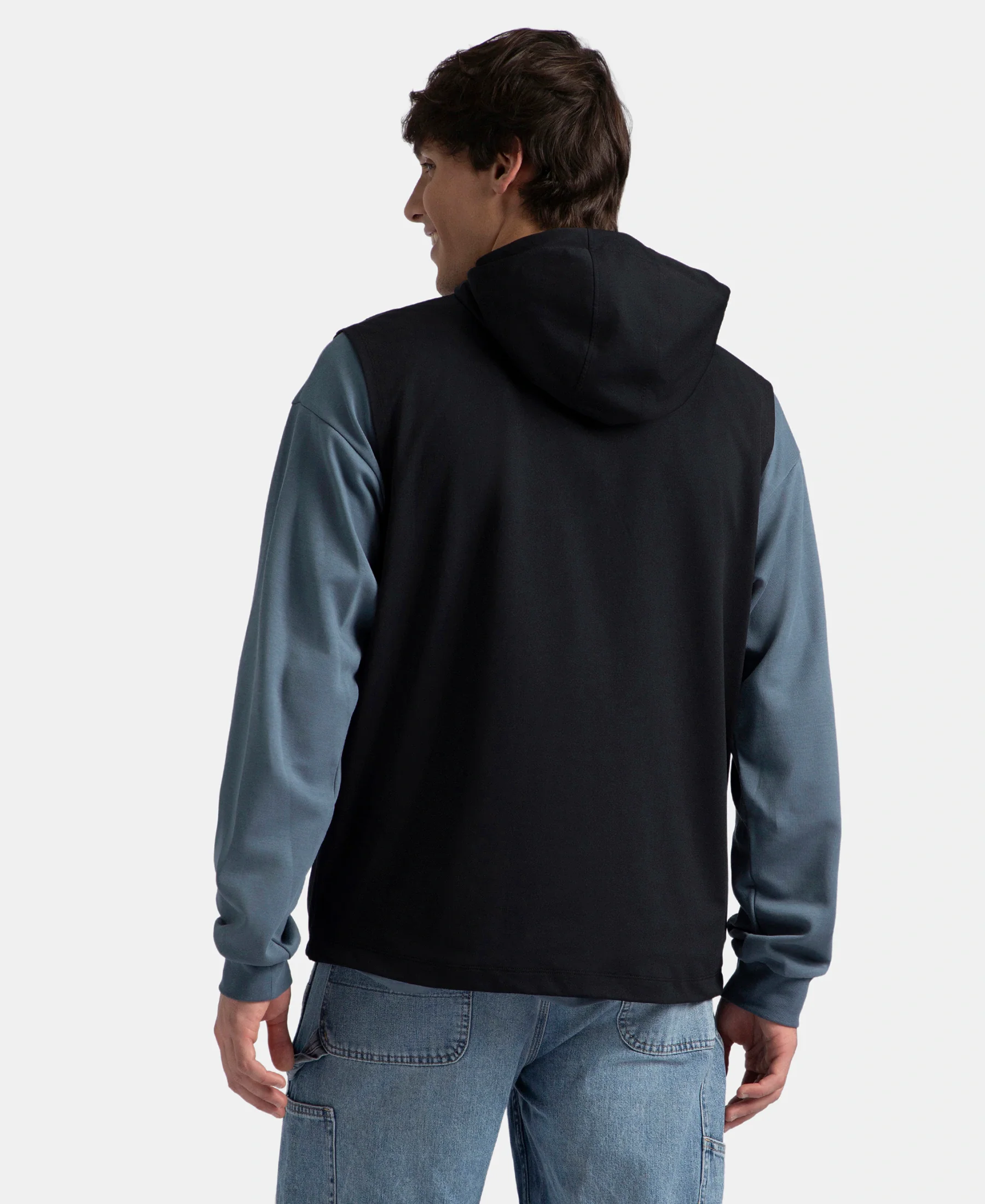 Microfiber Fabric 6 Pocket Full Zip Closure Hoodie Gilet - Black - Image 3