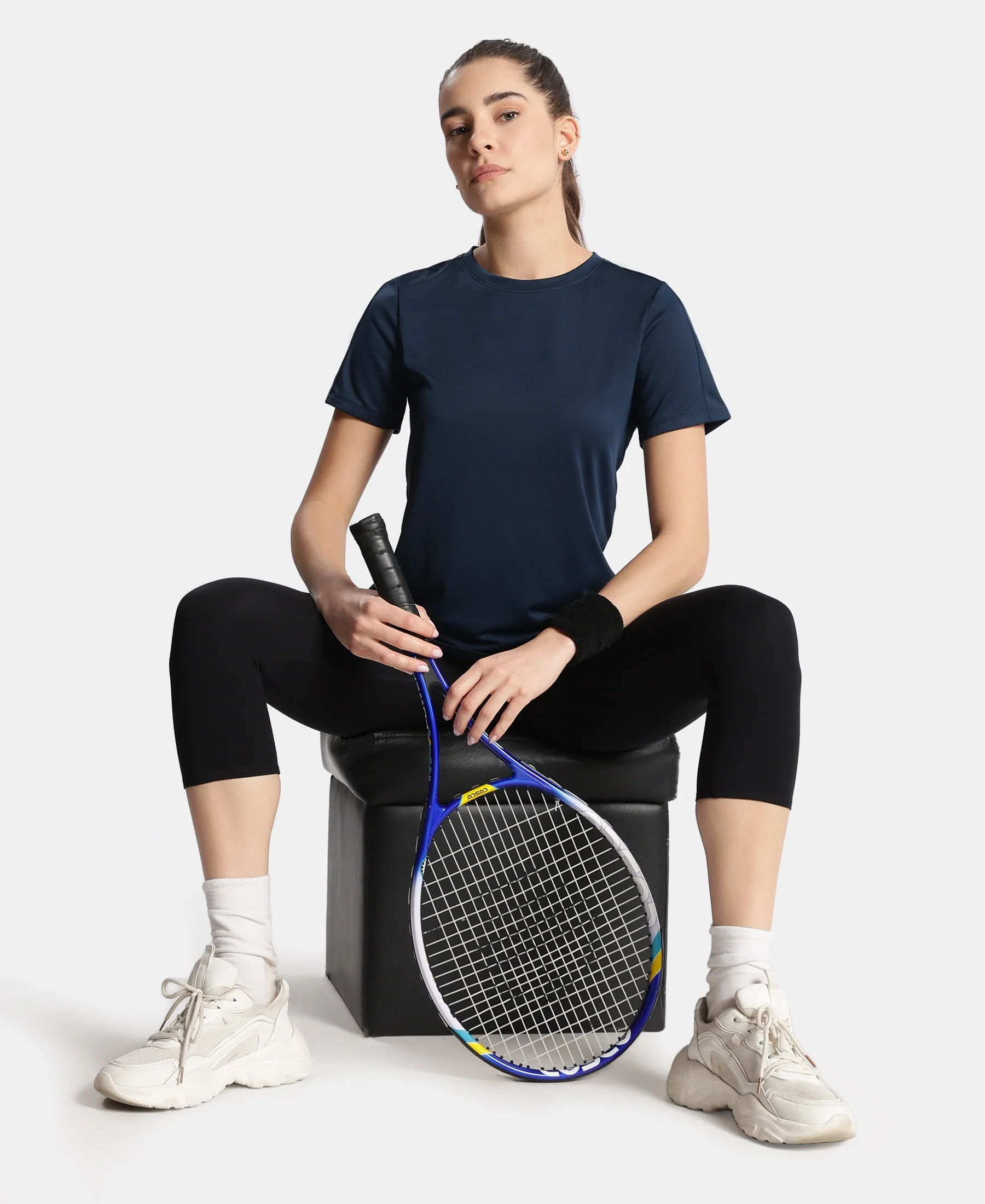 Microfiber Fabric Regular Fit Half Sleeve Breathable Mesh T-Shirt - Cosmic Sapphire - Image 6