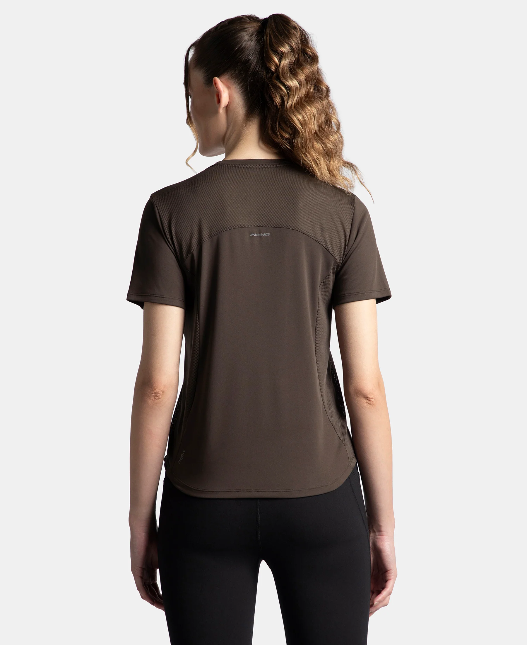 Microfiber Fabric Regular Fit Half Sleeve Breathable Mesh T-Shirt with Curved Hem Styling - Coffee - Image 3