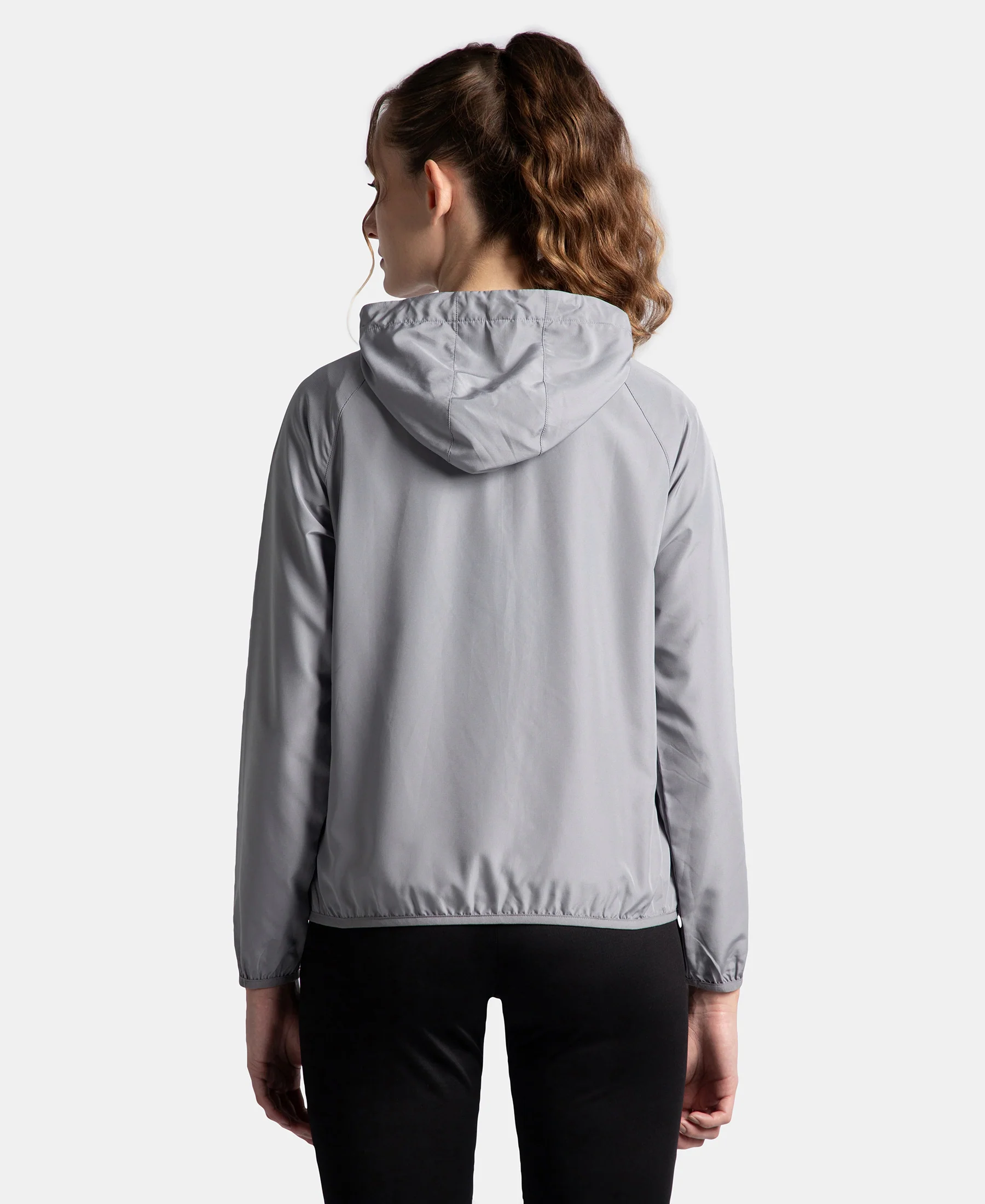 Microfiber Fabric Relaxed Fit Raglan Styled Water Resistant Hoodie Jacket - Grey - Image 3