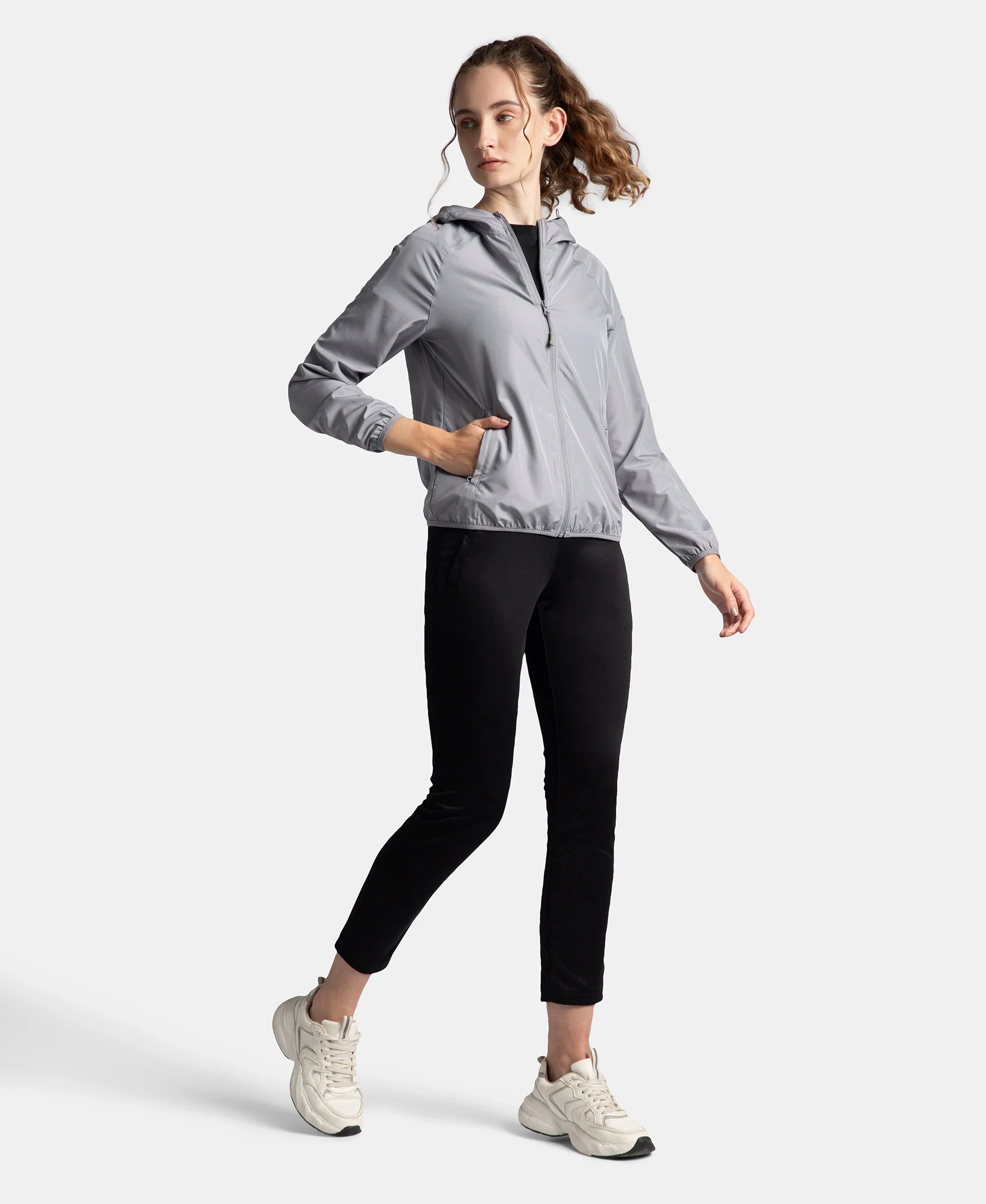 Microfiber Fabric Relaxed Fit Raglan Styled Water Resistant Hoodie Jacket - Grey - Image 4