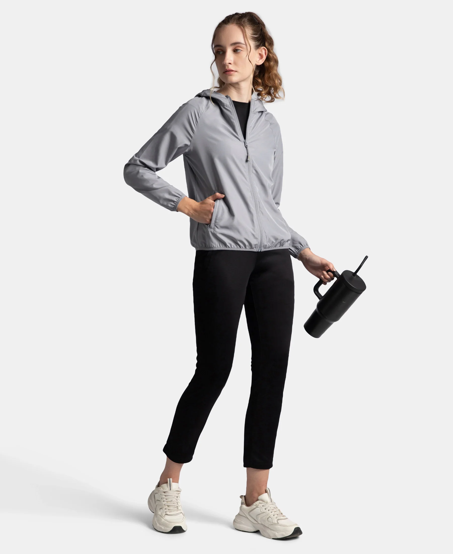 Microfiber Fabric Relaxed Fit Raglan Styled Water Resistant Hoodie Jacket - Grey - Image 6