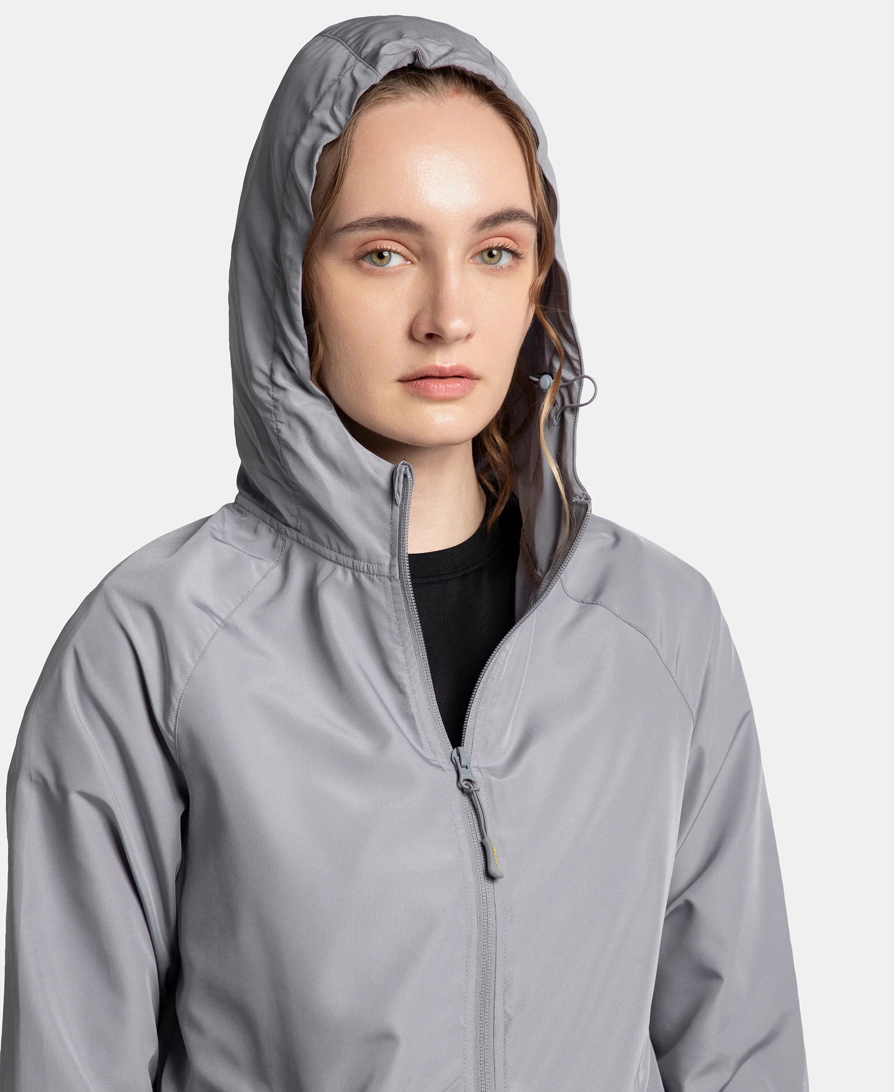 Microfiber Fabric Relaxed Fit Raglan Styled Water Resistant Hoodie Jacket - Grey - Image 8