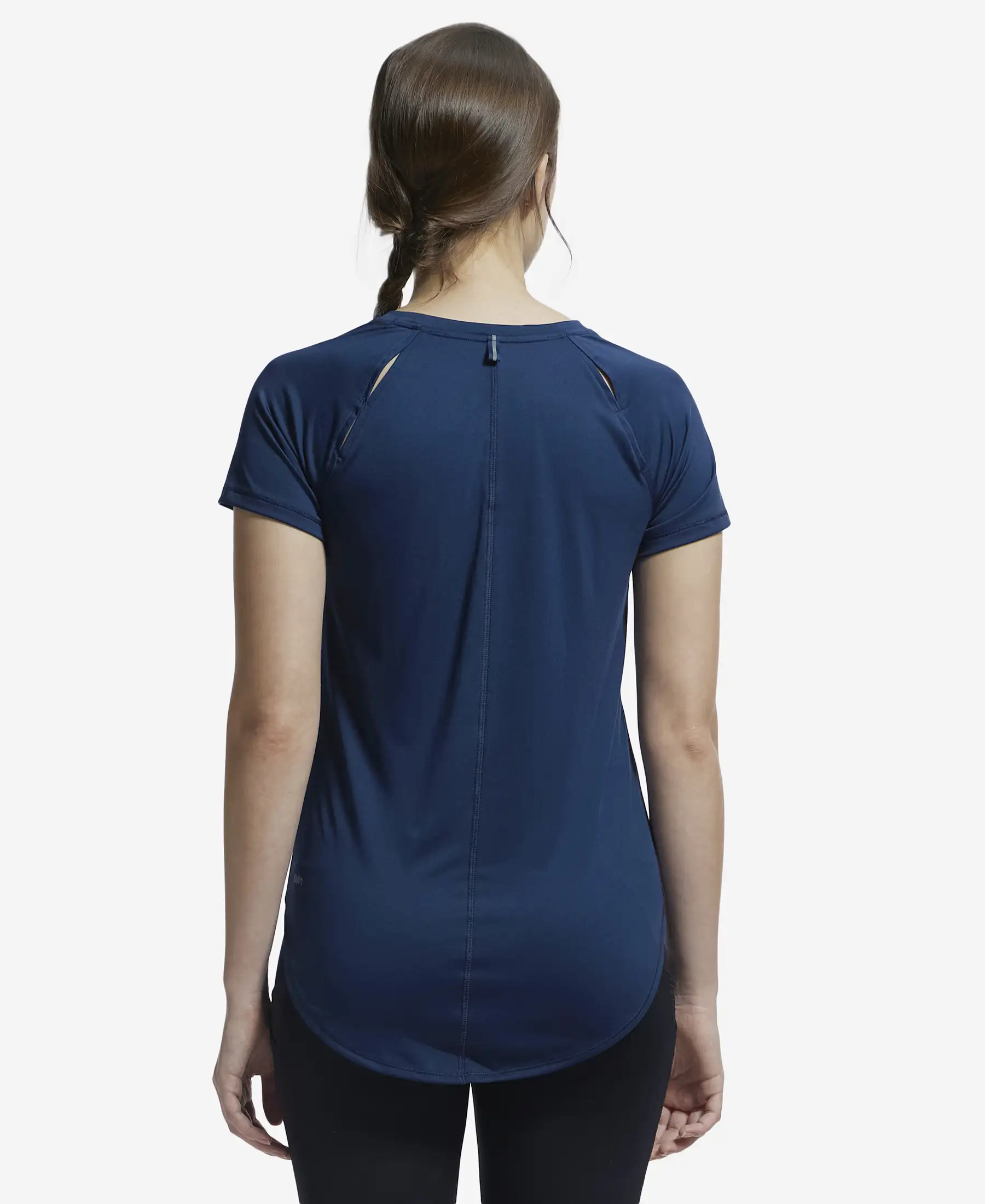 Microfiber Fabric Relaxed Fit Solid Curved Hem Styled Half Sleeve T-Shirt - Cosmic Sapphire - Image 3