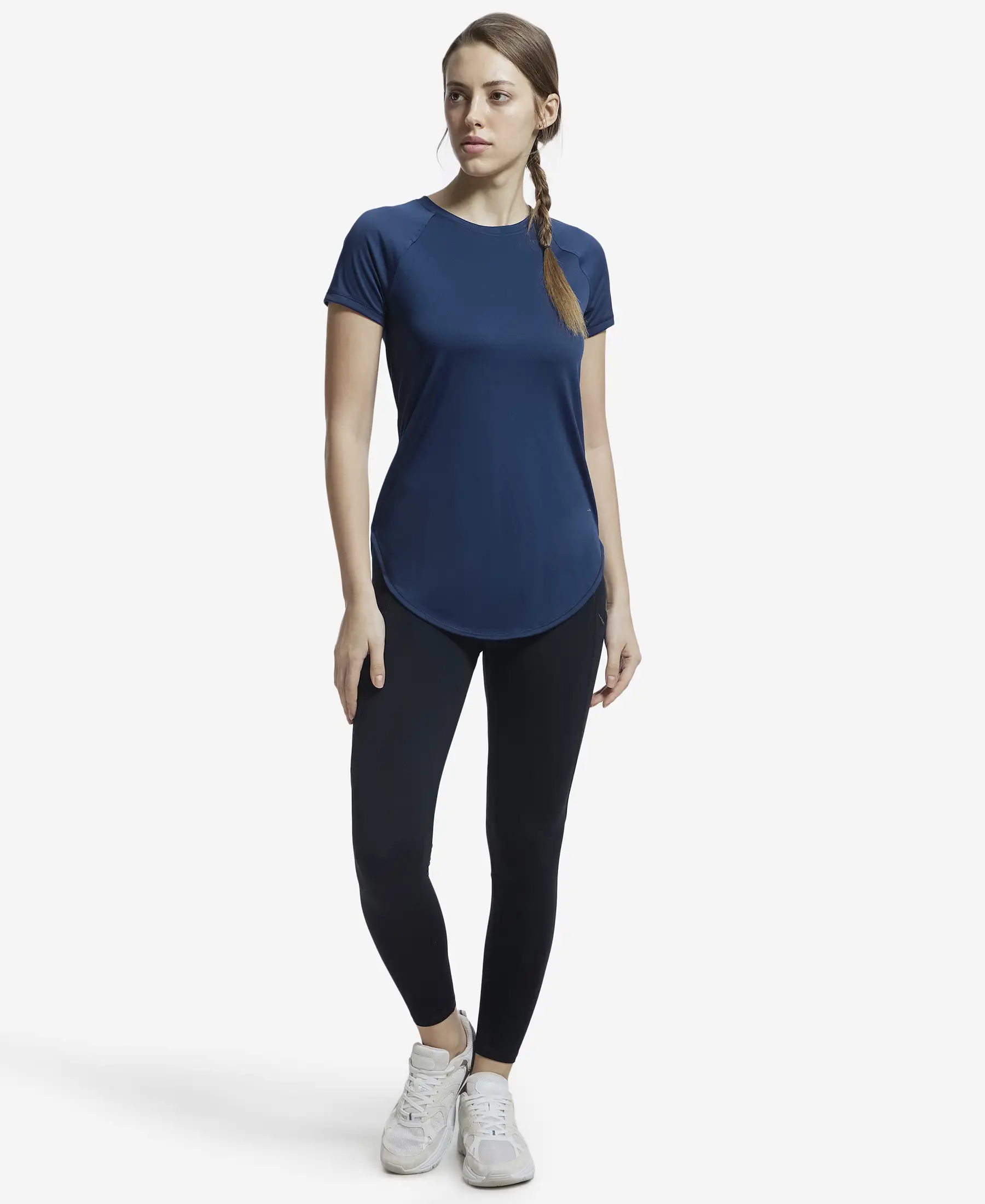 Microfiber Fabric Relaxed Fit Solid Curved Hem Styled Half Sleeve T-Shirt - Cosmic Sapphire - Image 4