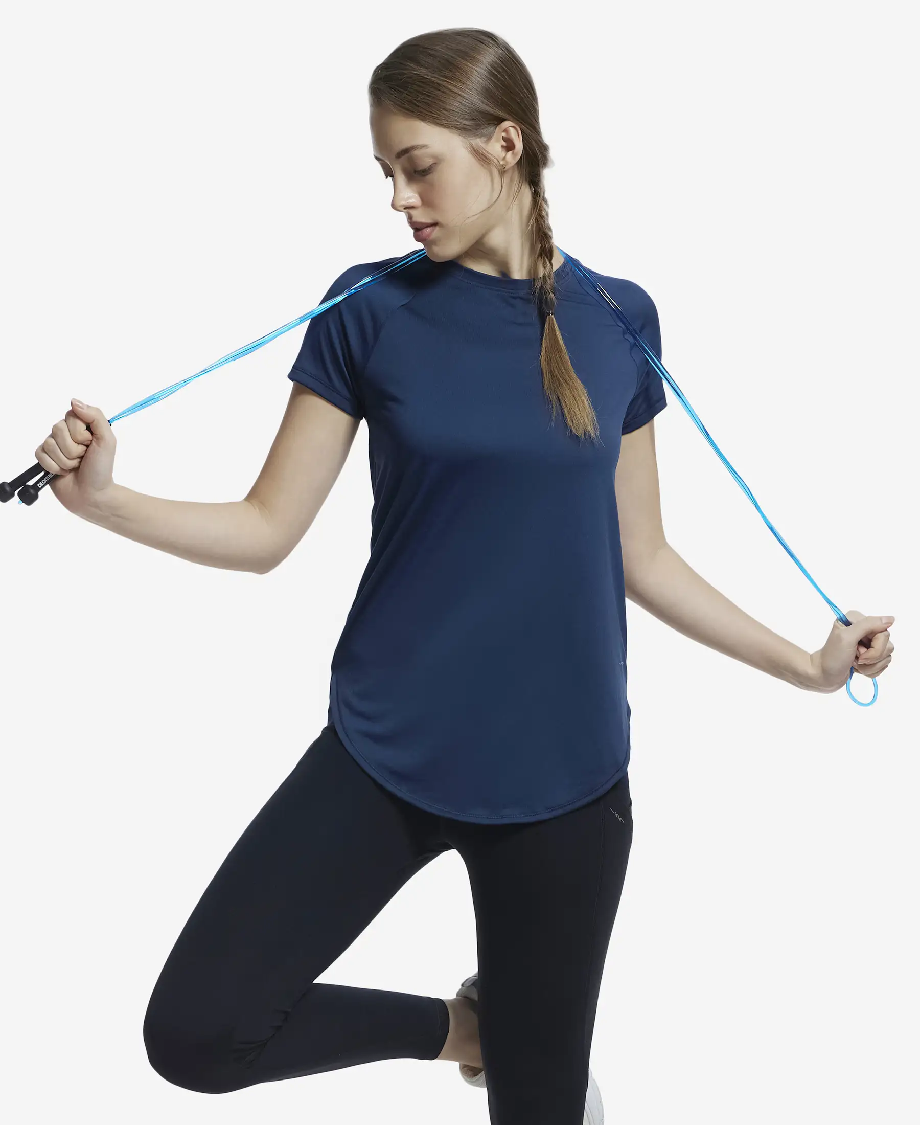 Microfiber Fabric Relaxed Fit Solid Curved Hem Styled Half Sleeve T-Shirt - Cosmic Sapphire - Image 6