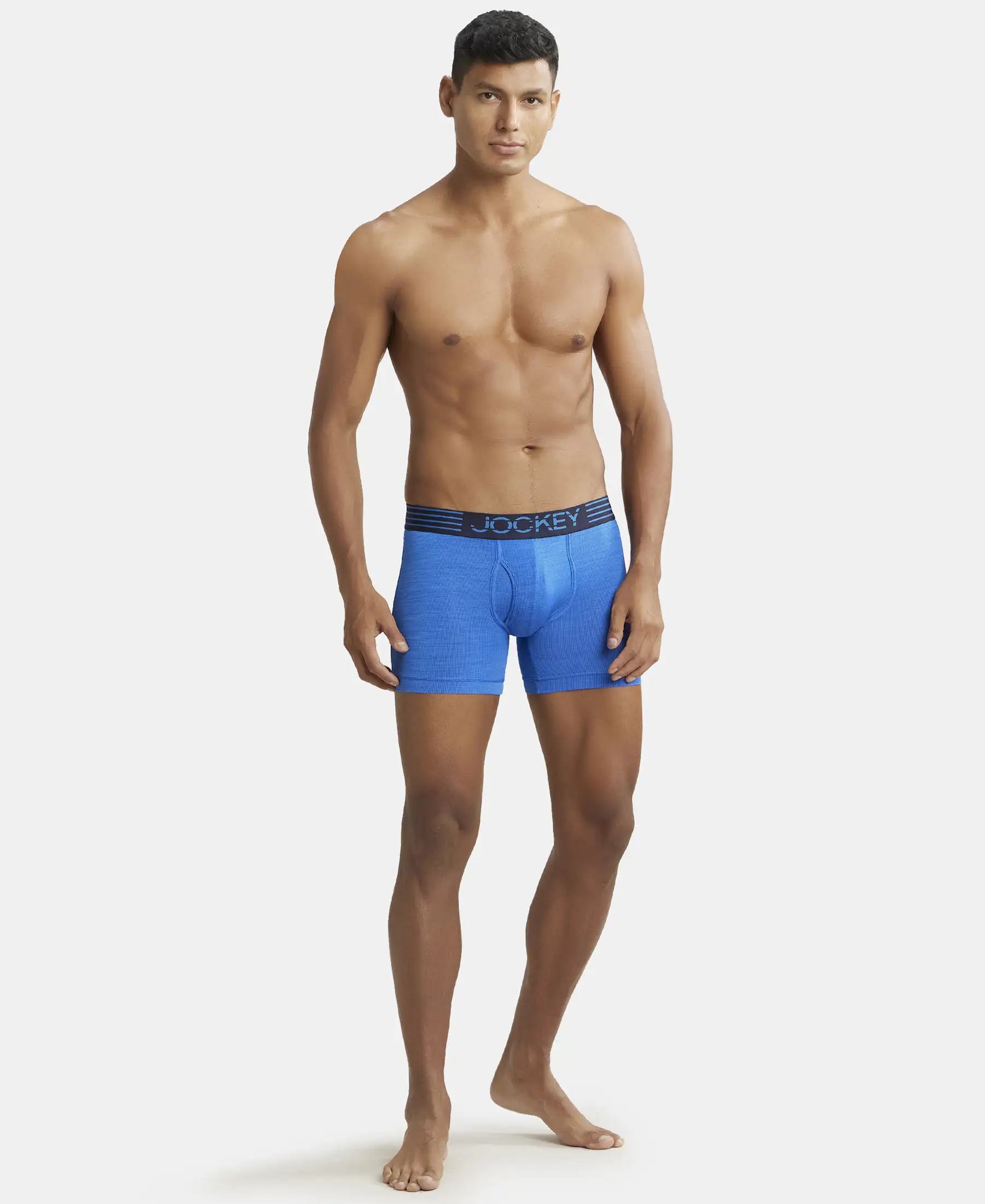 Microfiber Mesh Elastane Stretch Performance Boxer Brief with StayDry Technology - Move Blue - Image 4