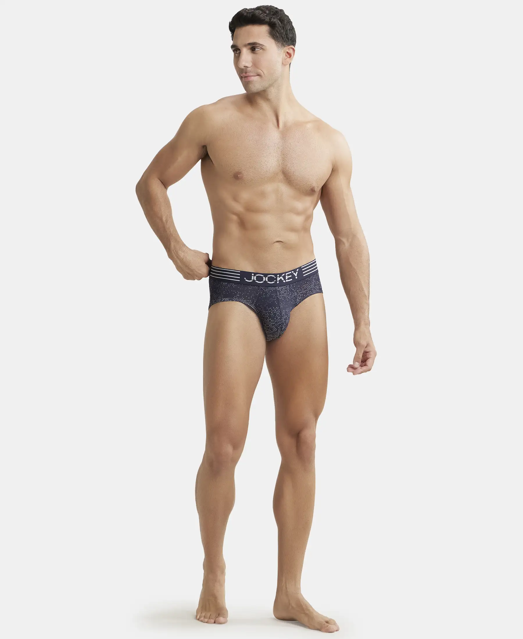 Microfiber Mesh Elastane Stretch Printed Performance Brief with StayDry Technology - True Navy - Image 4