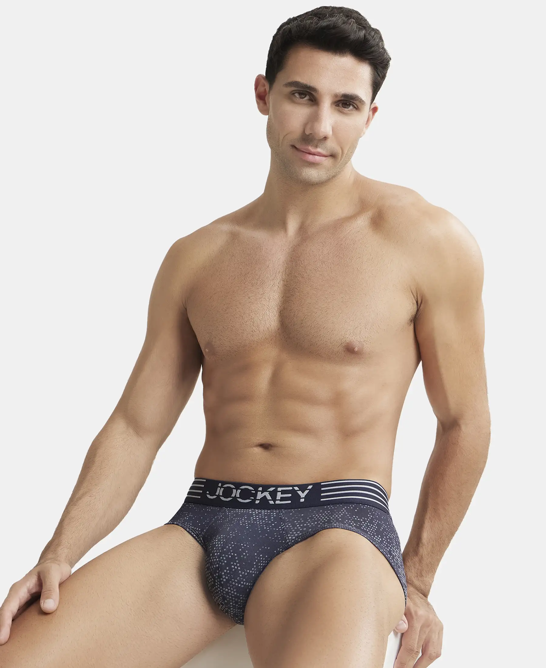Microfiber Mesh Elastane Stretch Printed Performance Brief with StayDry Technology - True Navy - Image 5
