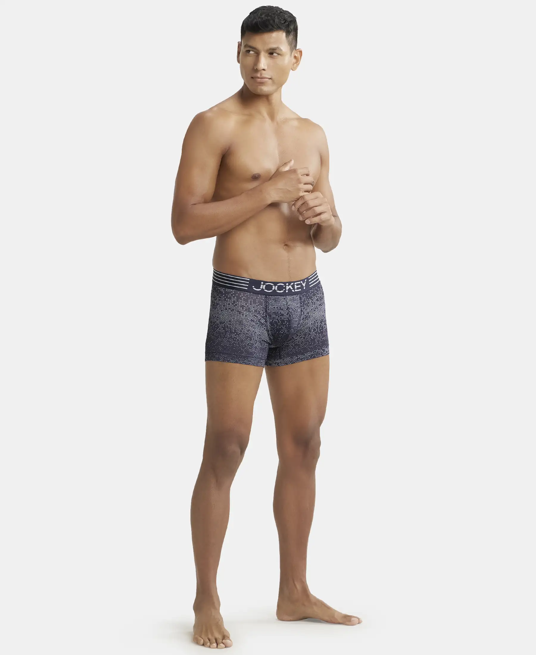 Microfiber Mesh Elastane Stretch Printed Performance Trunk with StayDry Technology - True Navy - Image 4