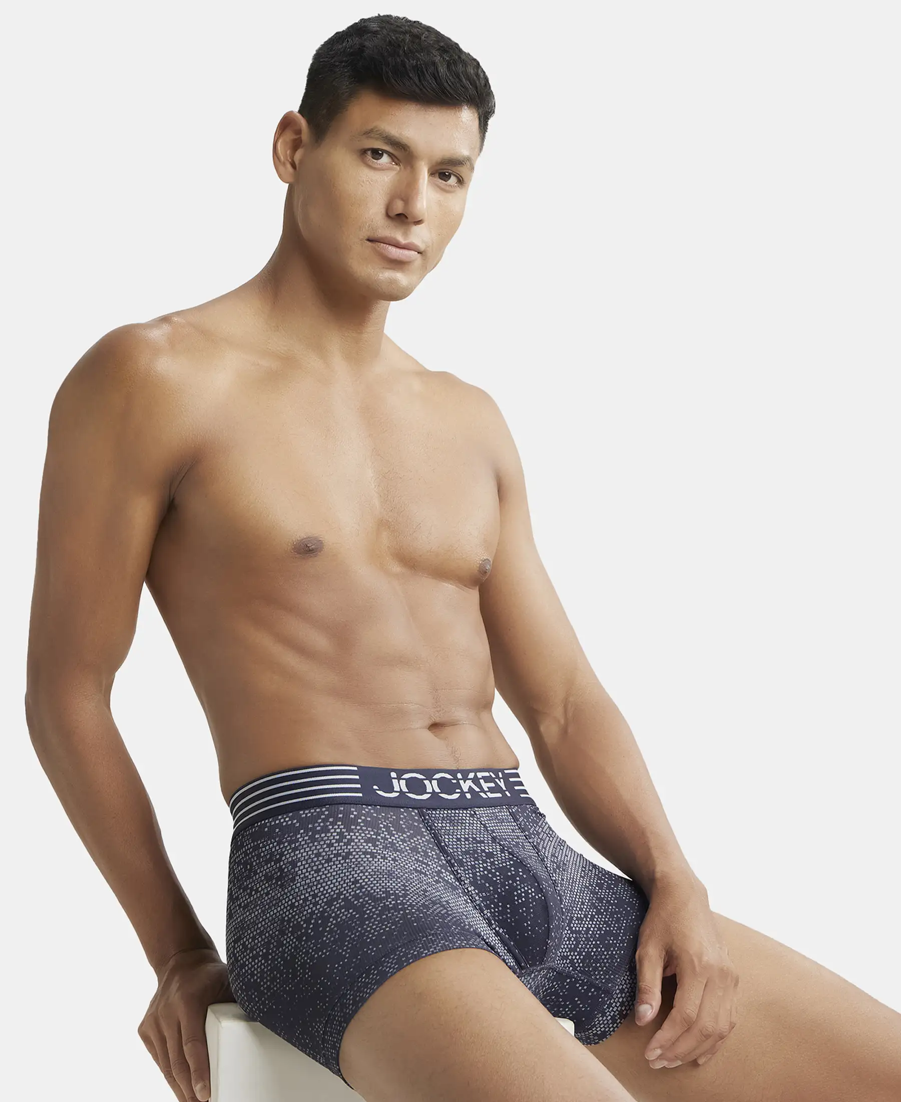 Microfiber Mesh Elastane Stretch Printed Performance Trunk with StayDry Technology - True Navy - Image 5
