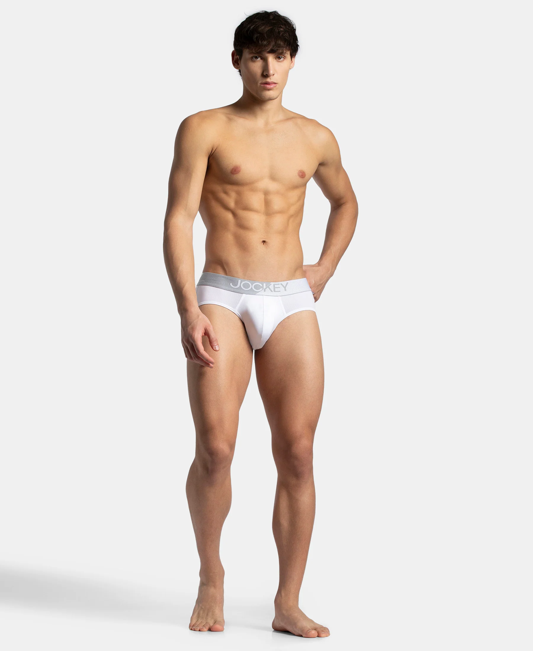 Microfiber Mesh Elastane Stretch Performance Brief with StayDry Technology - White - Image 4
