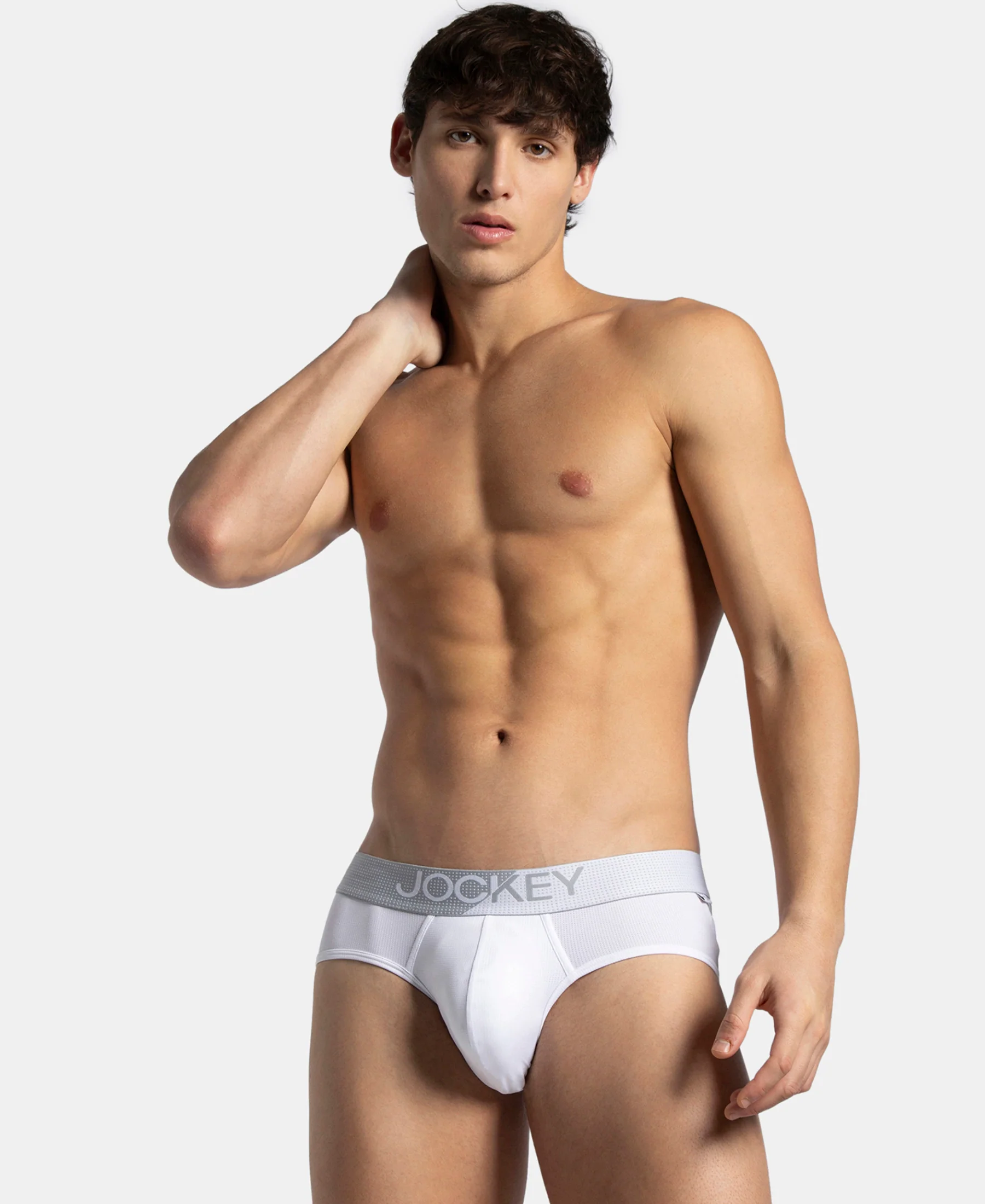 Microfiber Mesh Elastane Stretch Performance Brief with StayDry Technology - White - Image 5