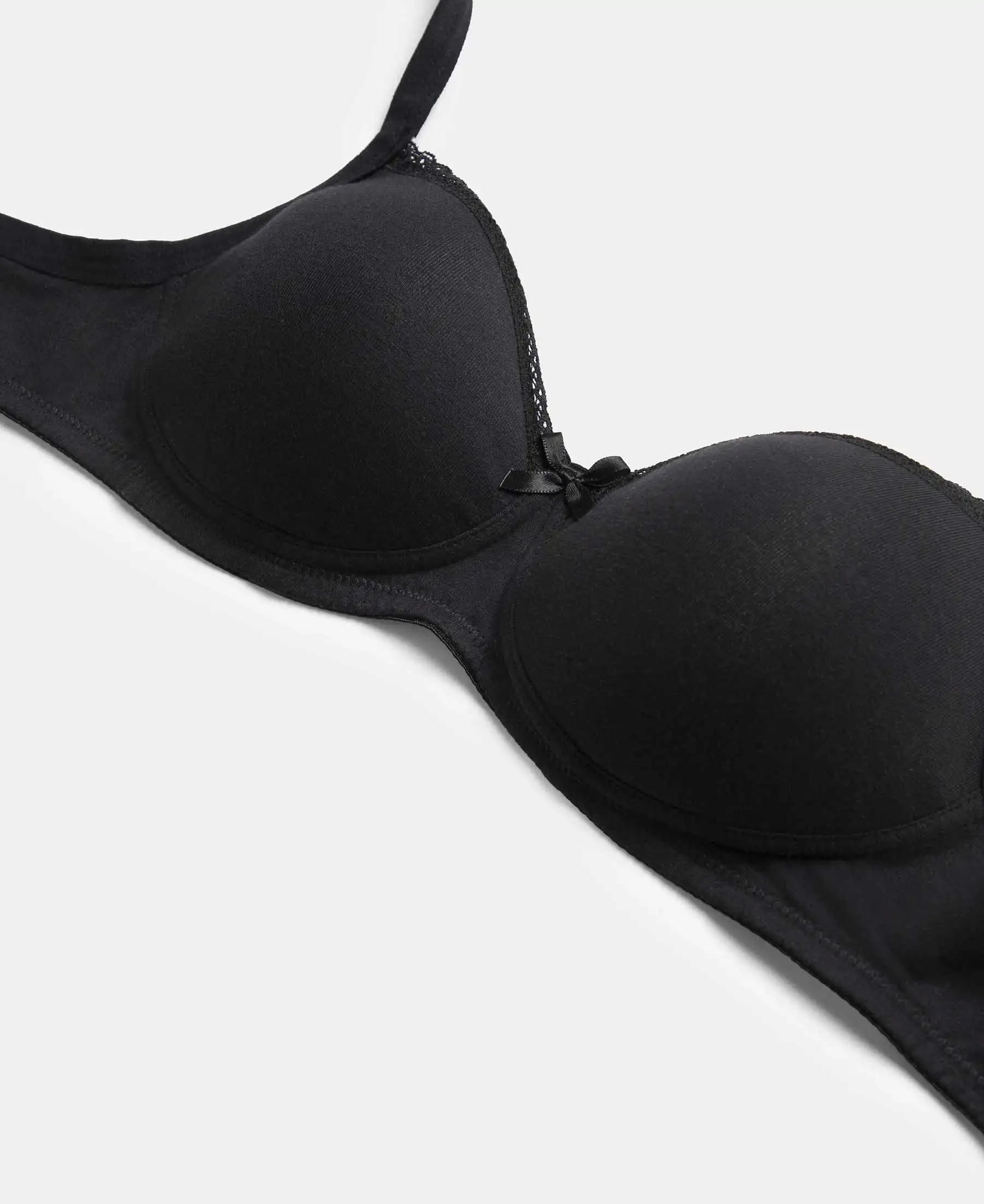 Pack of 2 Wirefree Padded Super Combed Cotton Elastane Stretch Medium Coverage T-Shirt Bra with Lace Styling - Black & Light Skin - Image 11