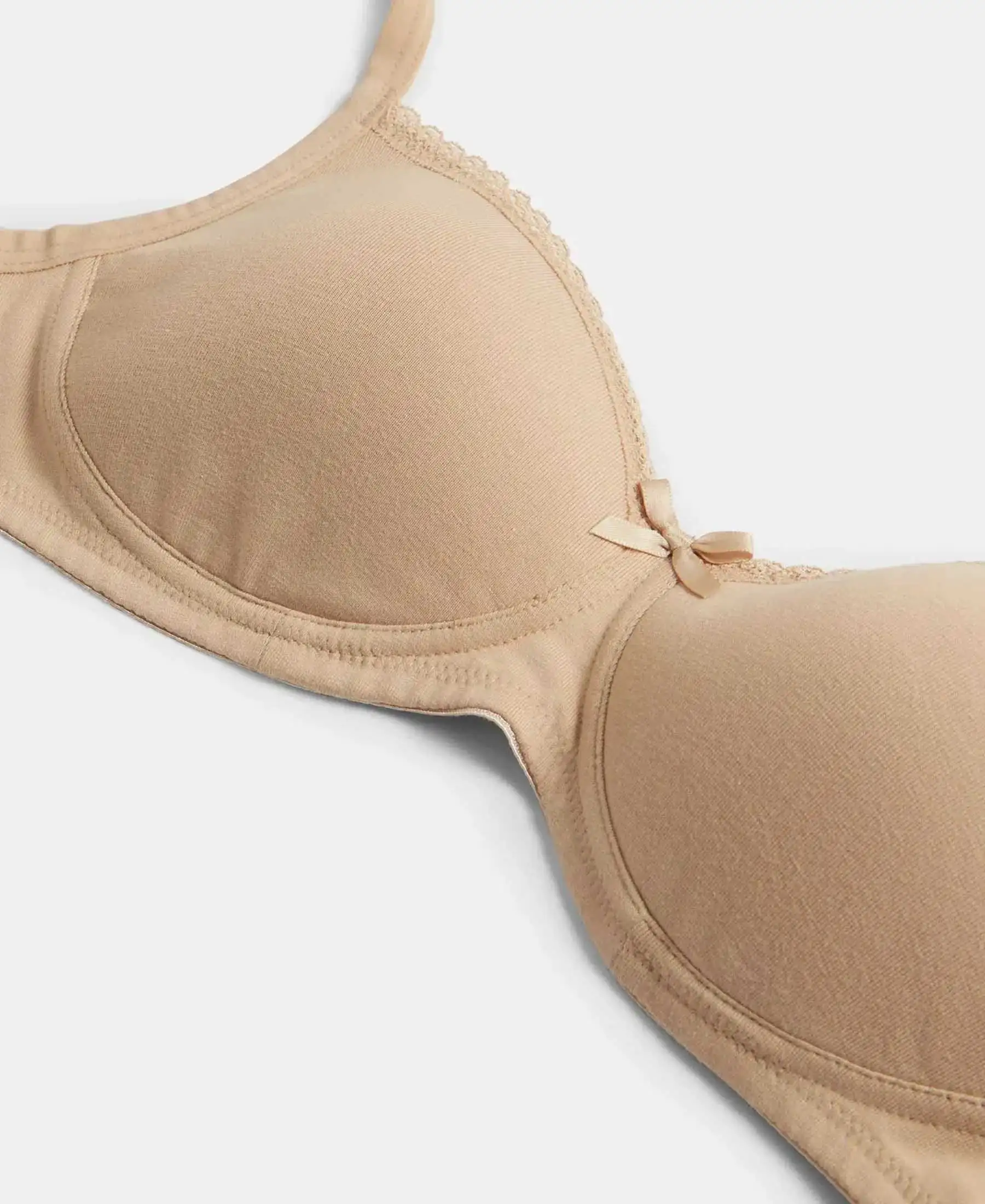 Pack of 2 Wirefree Padded Super Combed Cotton Elastane Stretch Medium Coverage T-Shirt Bra with Lace Styling - Black & Light Skin - Image 12