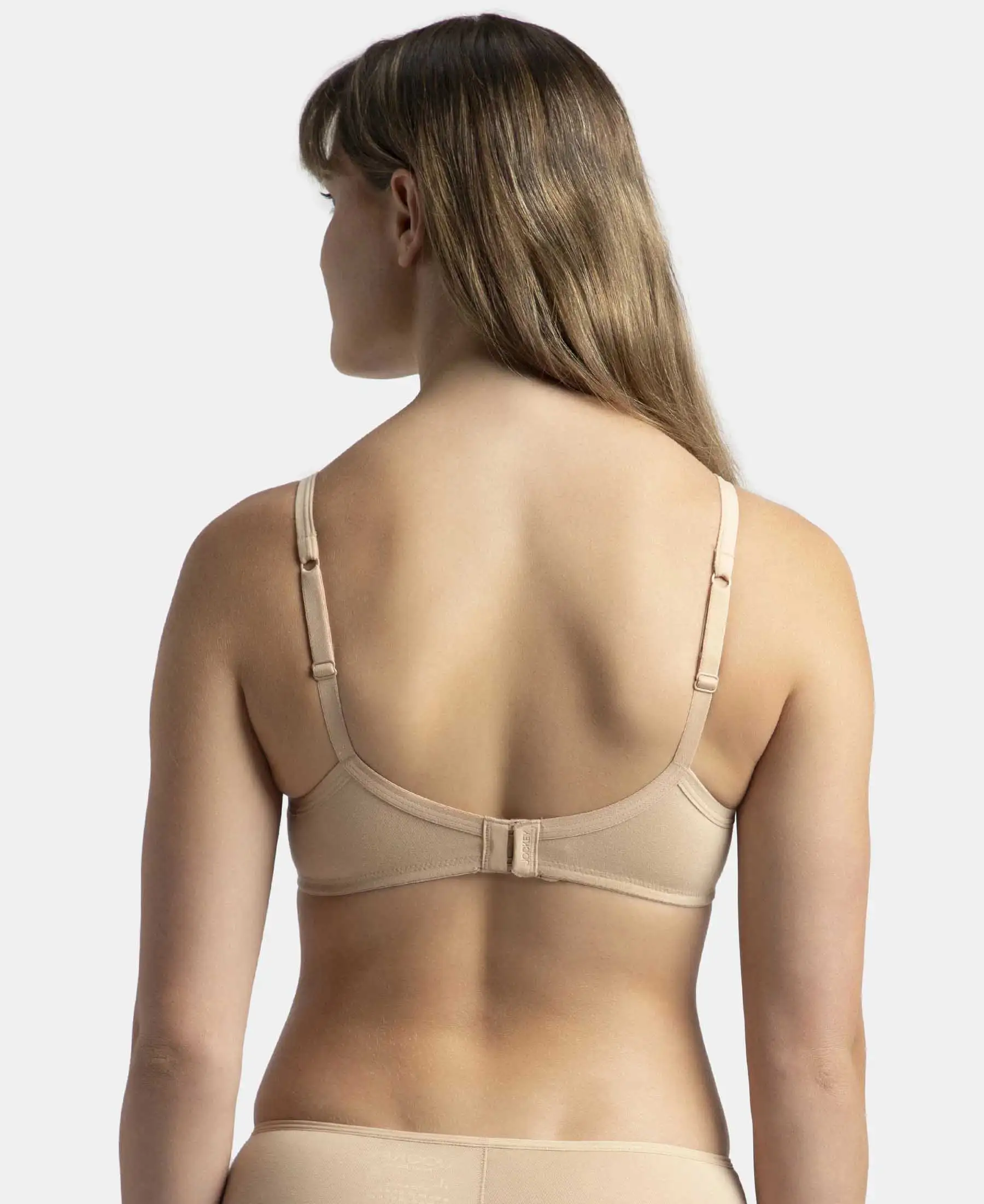 Pack of 2 Wirefree Padded Super Combed Cotton Elastane Stretch Medium Coverage T-Shirt Bra with Lace Styling - Black & Light Skin - Image 3