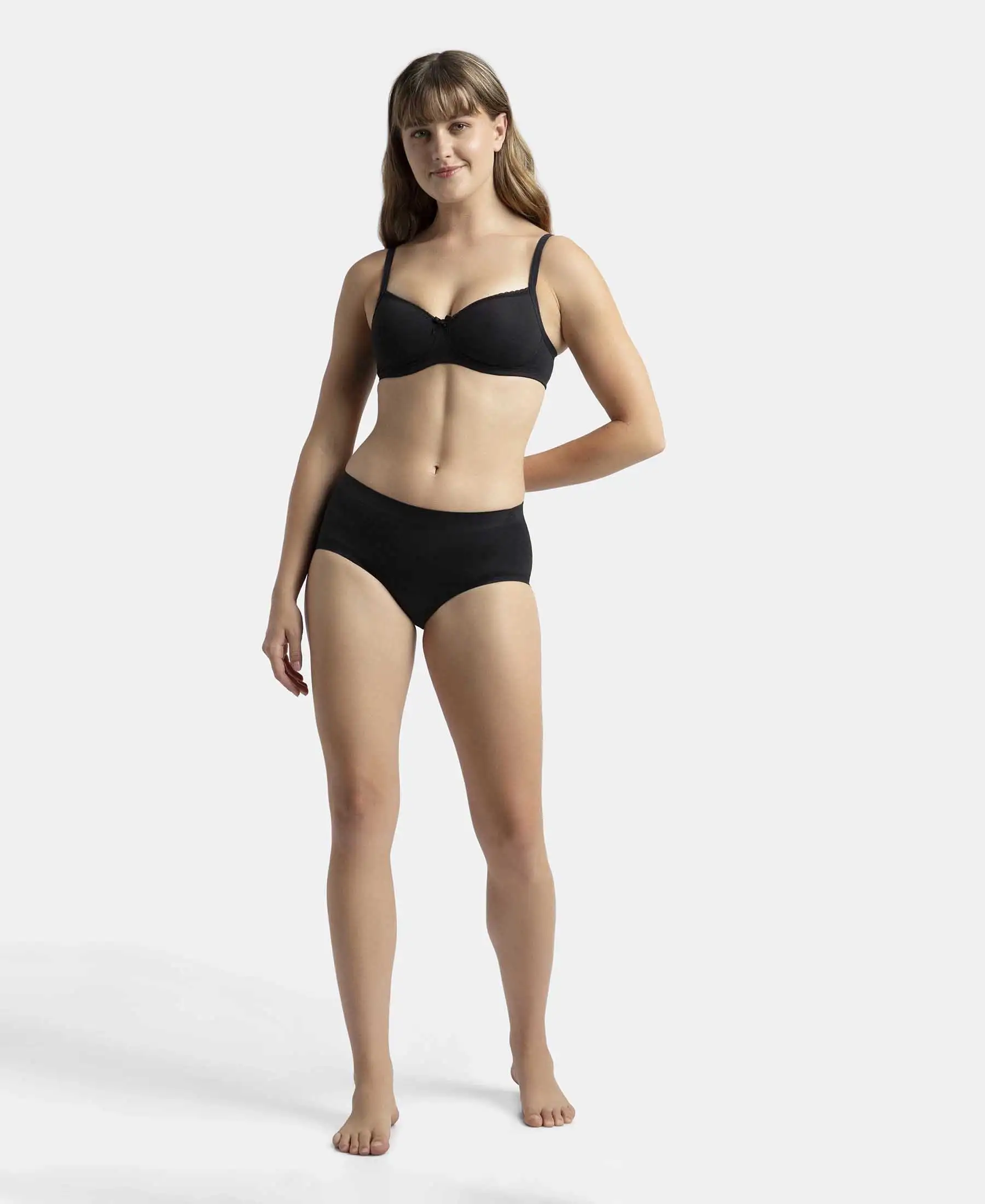 Pack of 2 Wirefree Padded Super Combed Cotton Elastane Stretch Medium Coverage T-Shirt Bra with Lace Styling - Black & Light Skin - Image 4