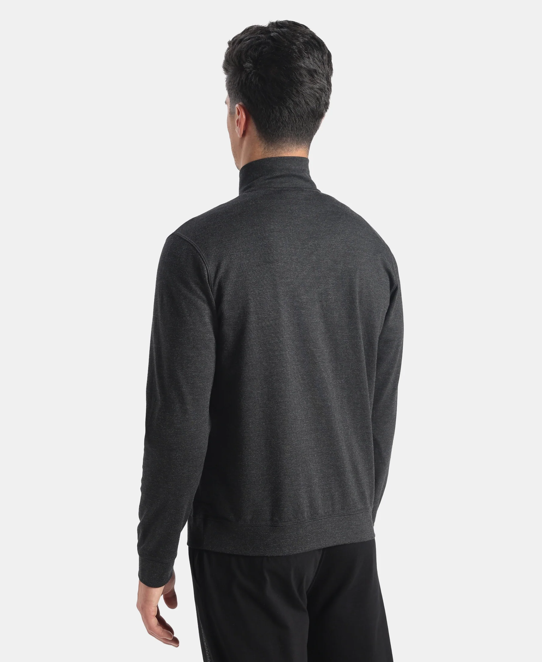 Rayon Nylon Elastane Stretch Jacket with Ribbed Cuffs - Black Melange - Image 3