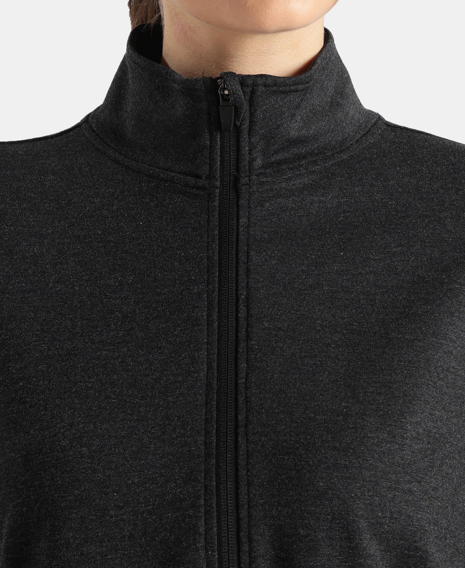 Rayon Nylon Elastane Stretch Relaxed Fit Jacket with Zipper Pockets - Black Melange - Image 7