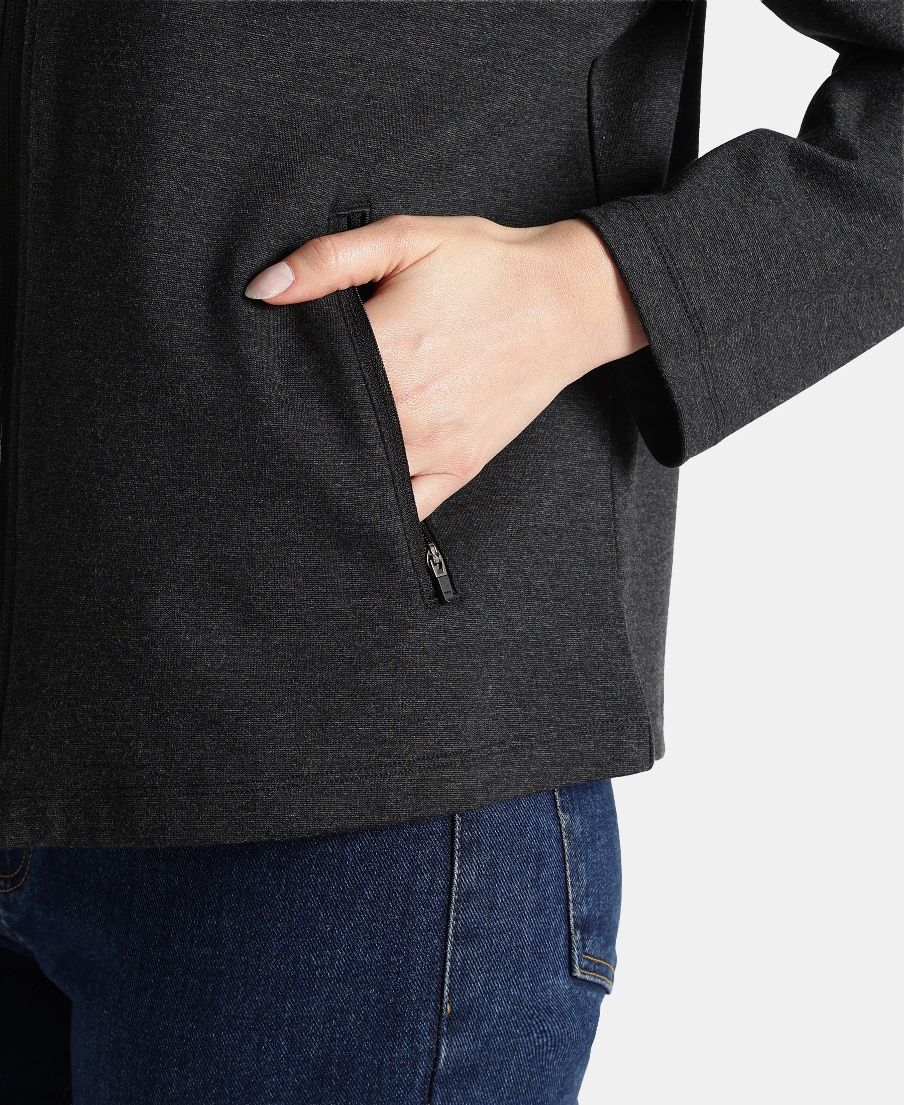 Rayon Nylon Elastane Stretch Relaxed Fit Jacket with Zipper Pockets - Black Melange - Image 8