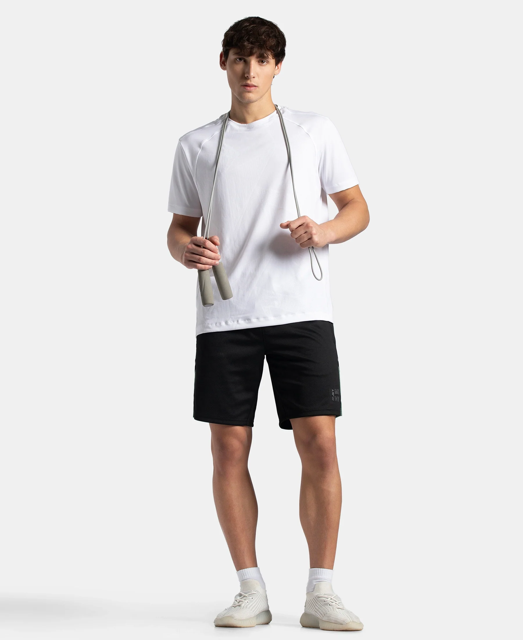 Recycled Microfiber Straight Fit Shorts with StayFresh Treatment - Black & Green - Image 6