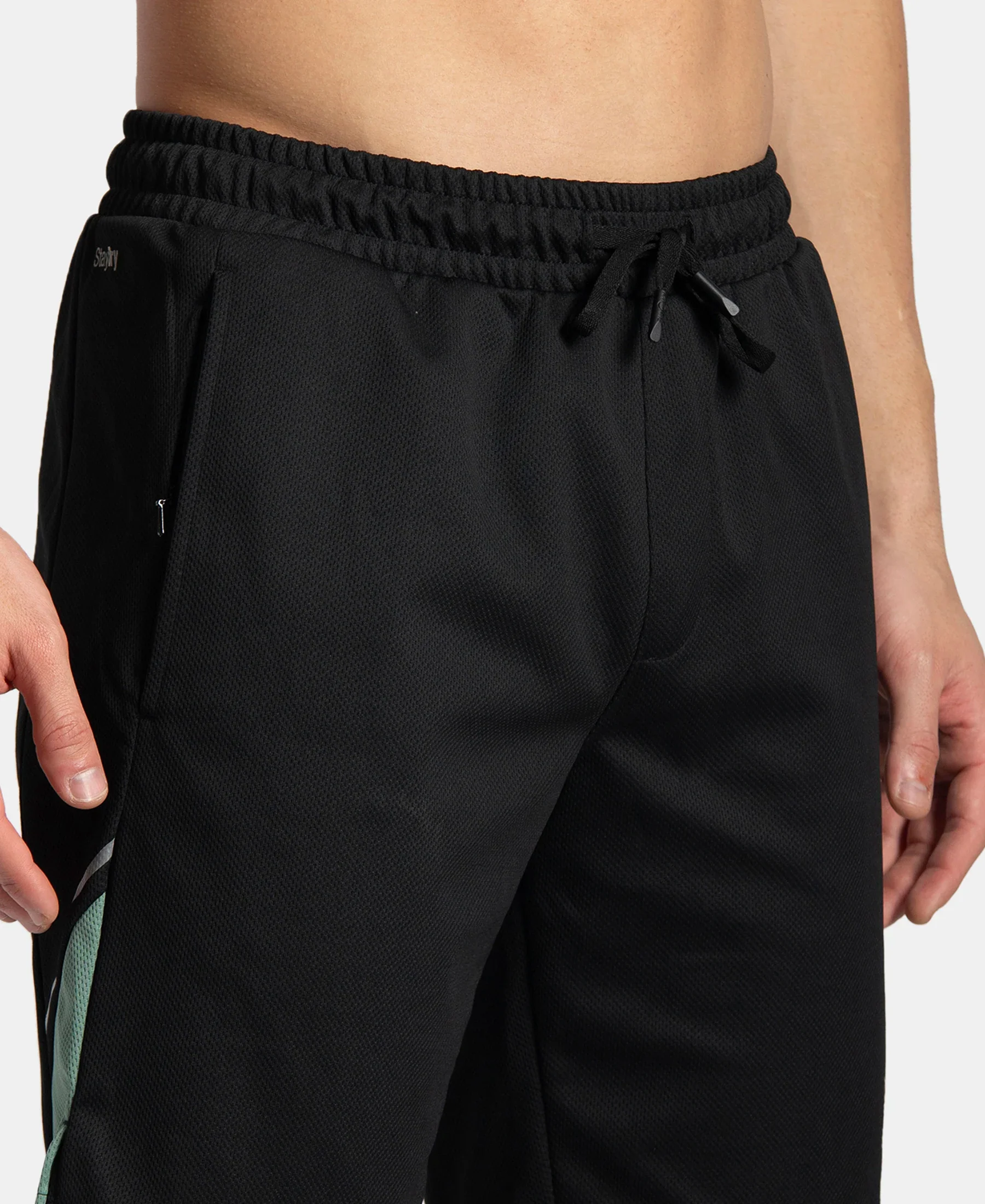 Recycled Microfiber Straight Fit Shorts with StayFresh Treatment - Black & Green - Image 7