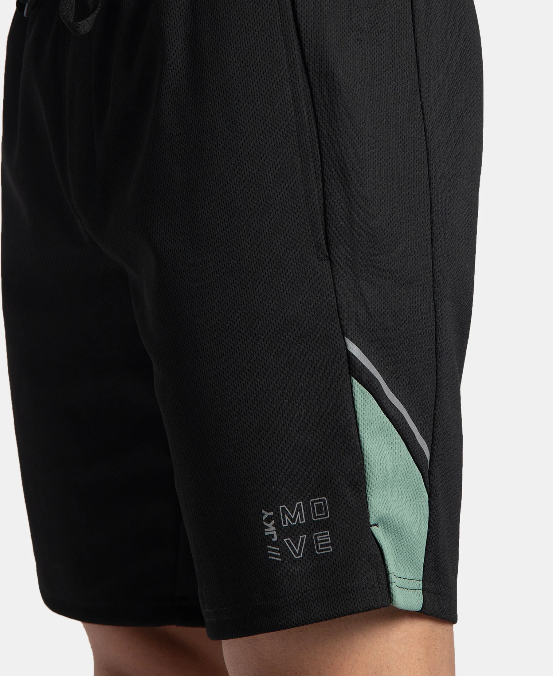 Recycled Microfiber Straight Fit Shorts with StayFresh Treatment - Black & Green - Image 8