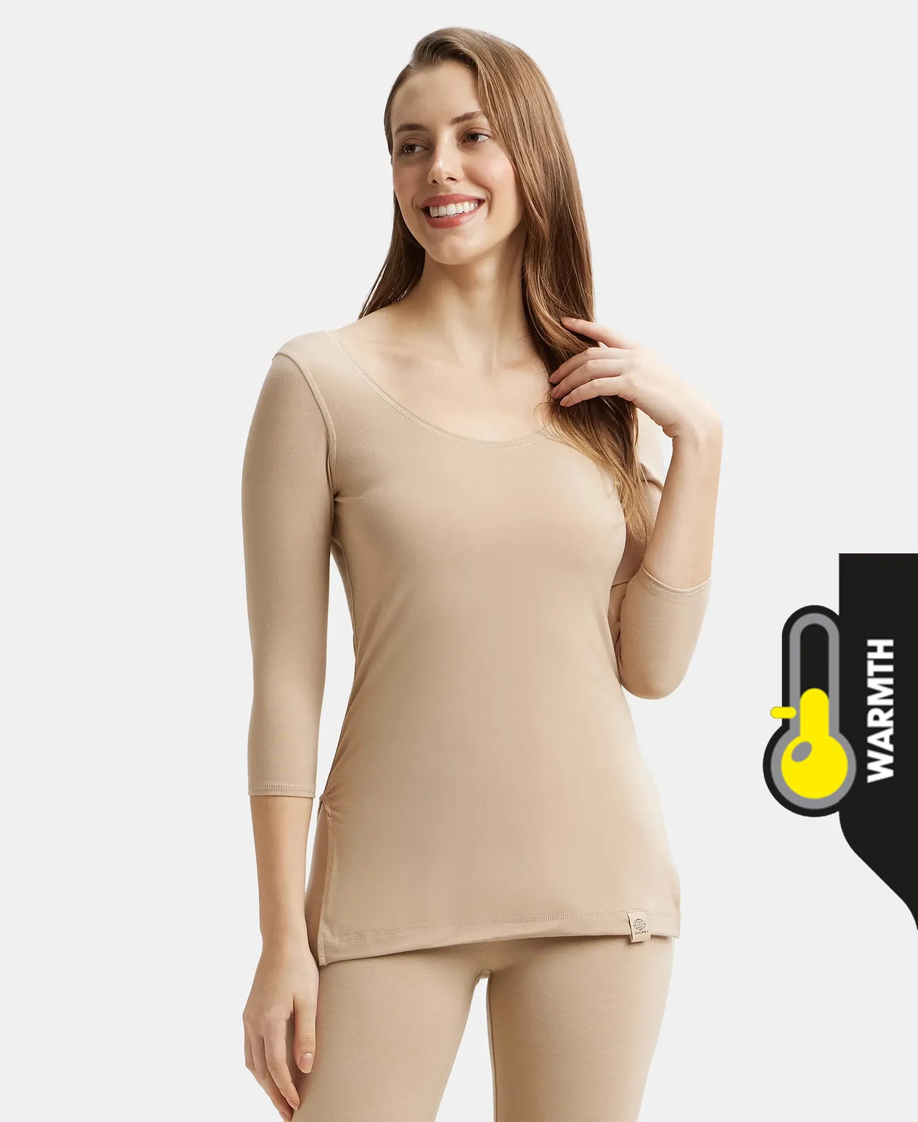 Warmth Soft Touch Microfiber Elastane Stretch Three Quarter Sleeve Thermal Top with StayWarm Technology - Skin - Image 5