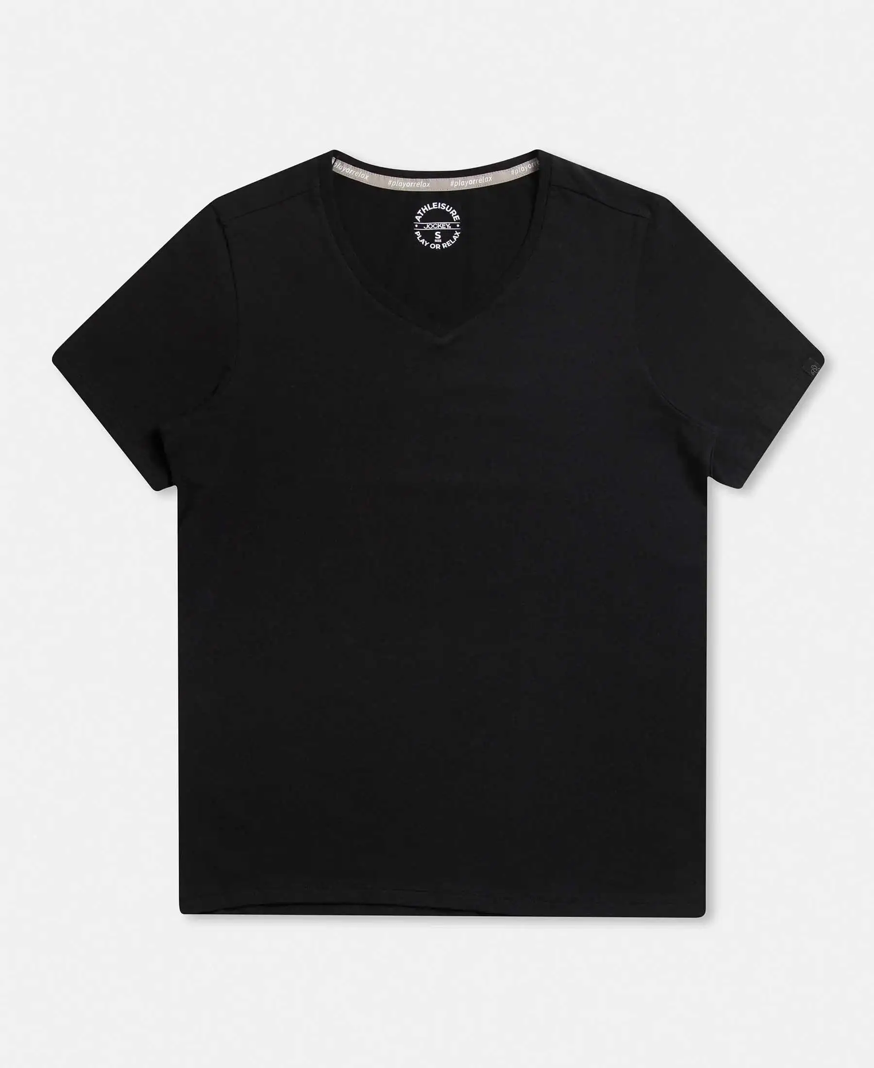 Super Combed Cotton Elastane Stretch Regular Fit Solid V Neck Half Sleeve T-Shirt - Black - Image 8