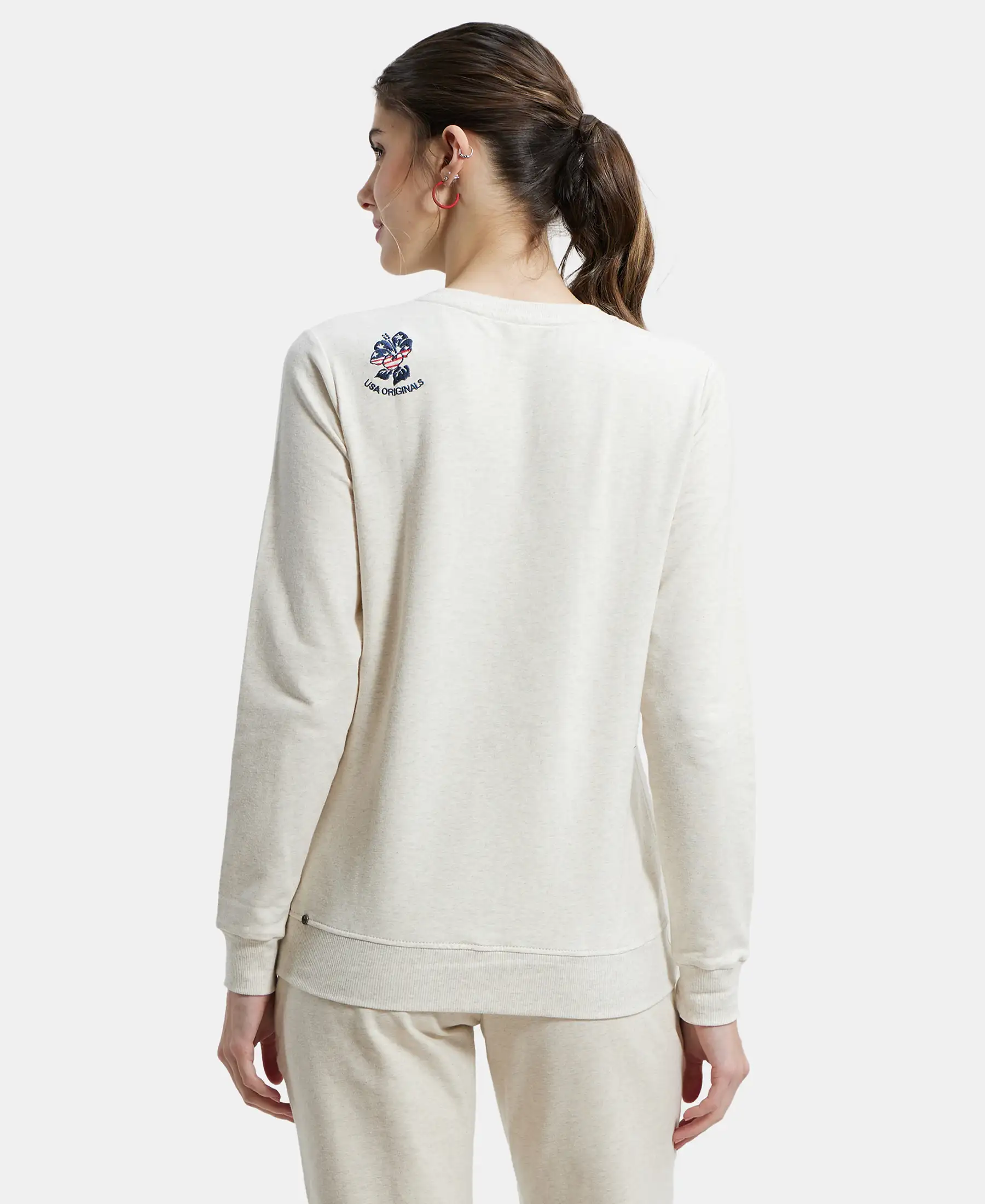 Super Combed Cotton Elastane Stretch Melange Sweatshirt with Round Neck Half Zip - Cream Melange - Image 3