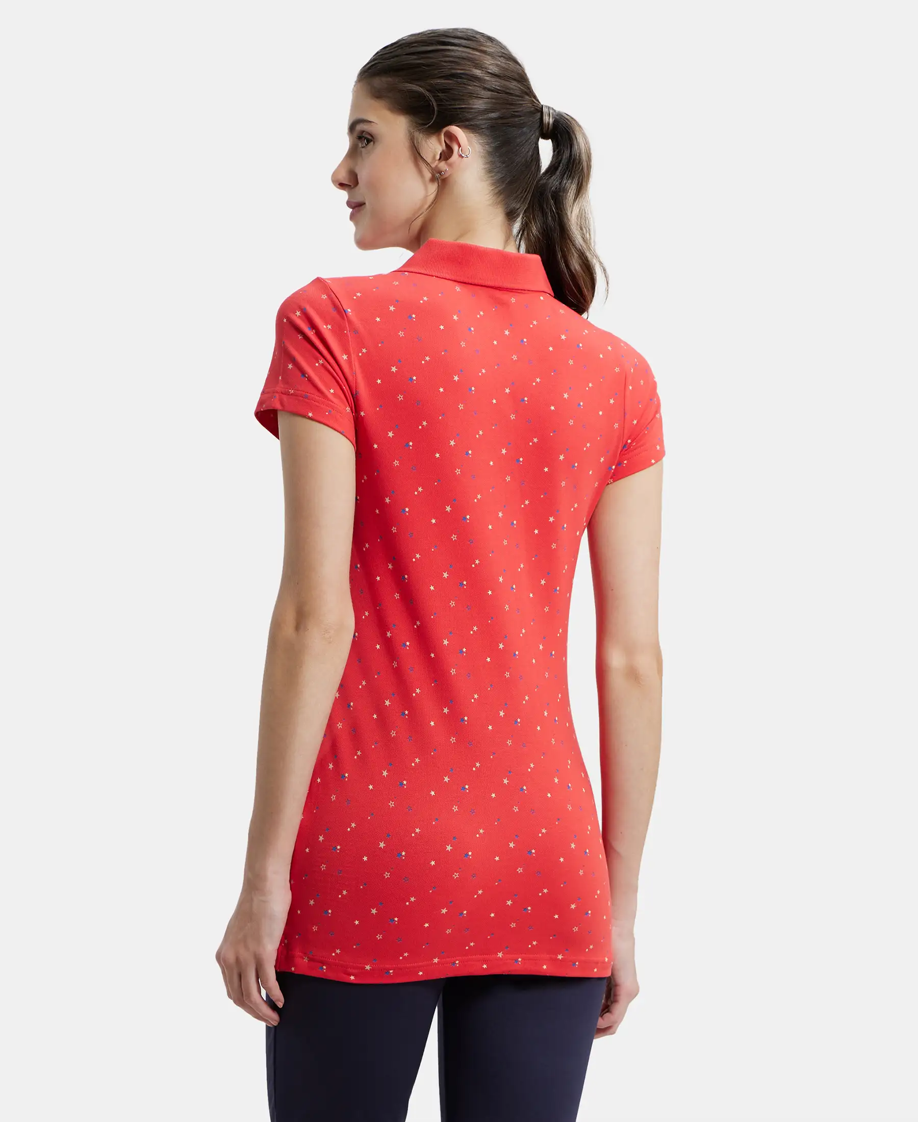 Super Combed Cotton Elastane Stretch Pique Fabric Regular Fit Printed Half Sleeve Polo T-Shirt - Hibiscus Assorted Prints - Image 3