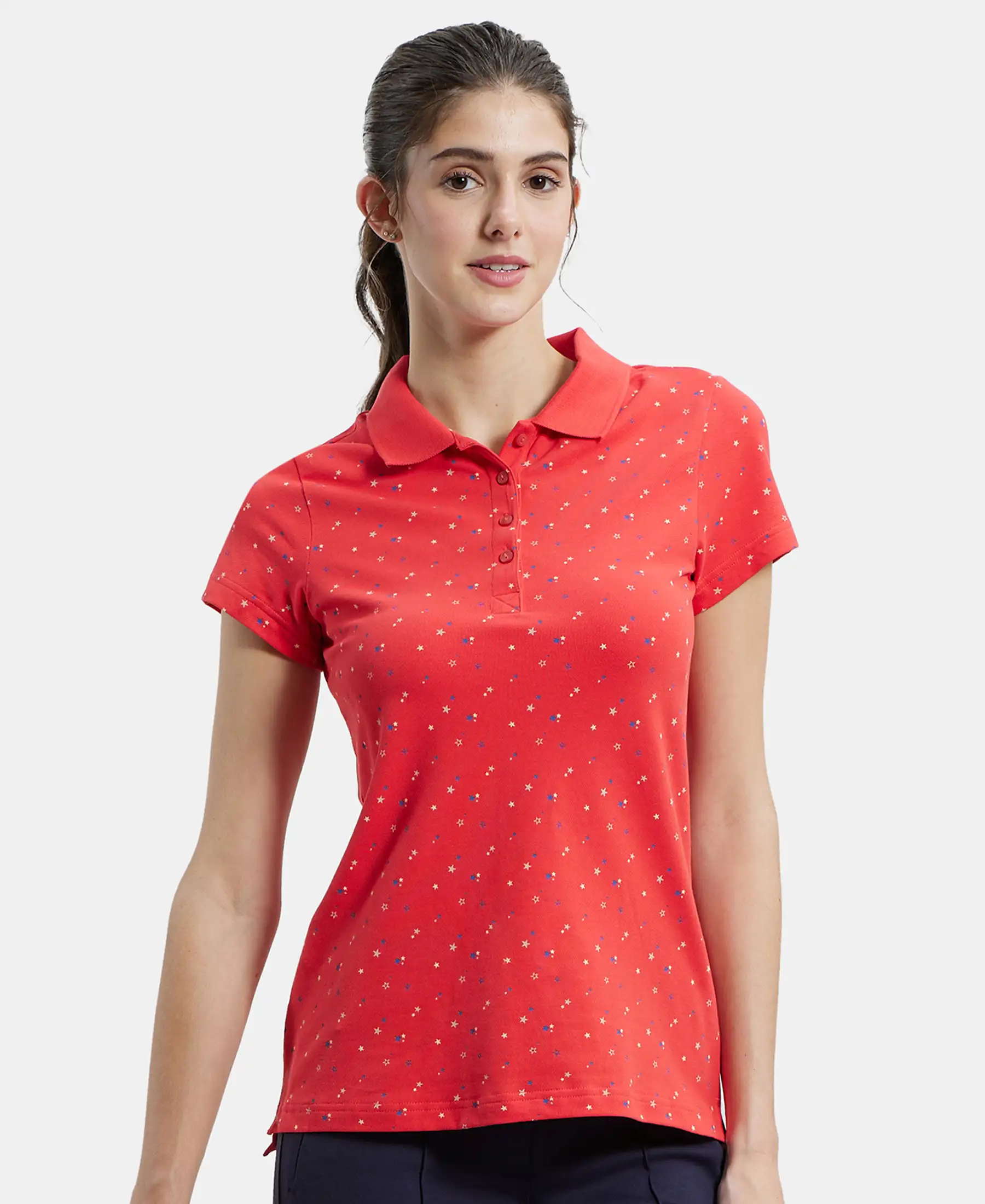 Super Combed Cotton Elastane Stretch Pique Fabric Regular Fit Printed Half Sleeve Polo T-Shirt - Hibiscus Assorted Prints - Image 5