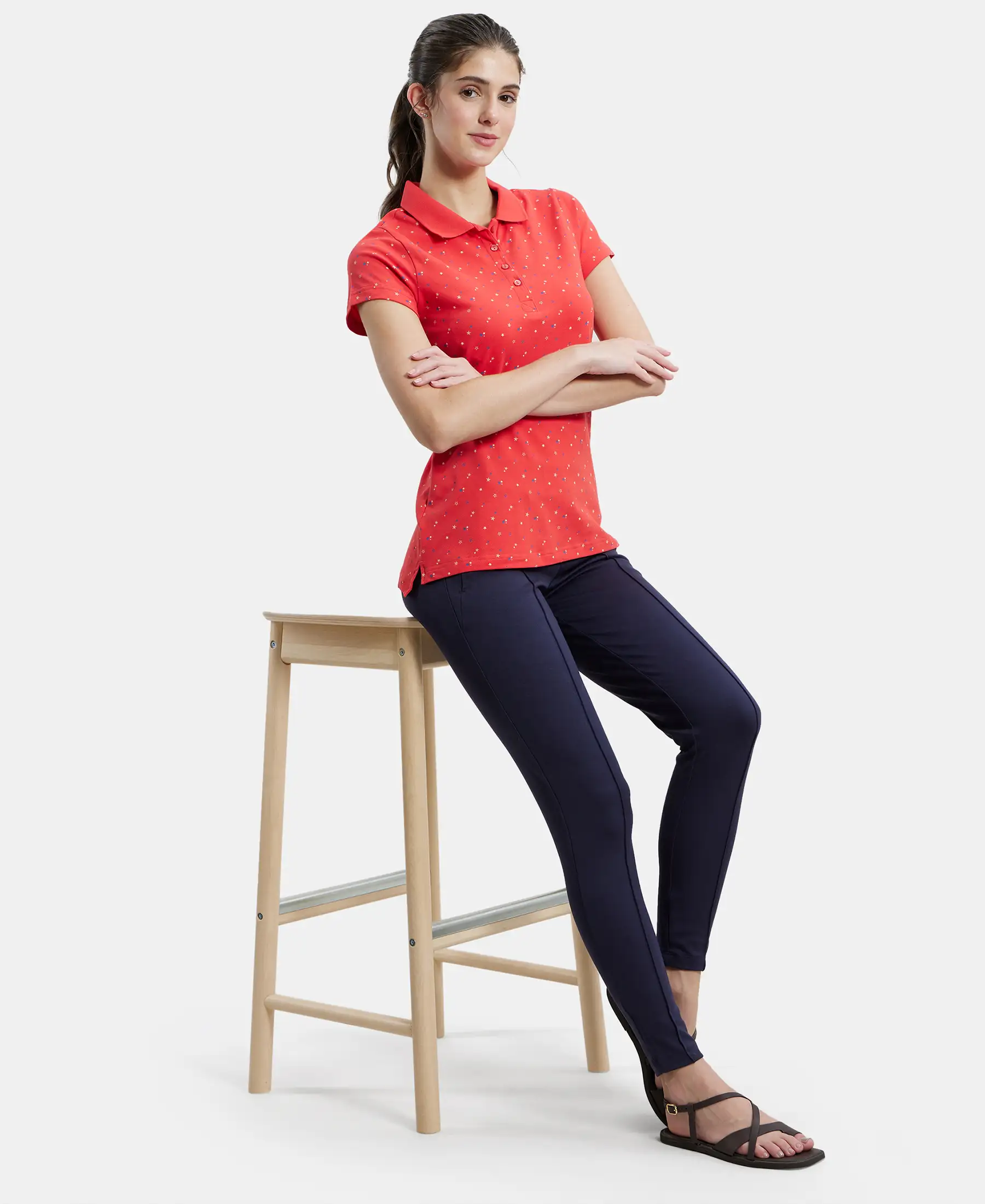 Super Combed Cotton Elastane Stretch Pique Fabric Regular Fit Printed Half Sleeve Polo T-Shirt - Hibiscus Assorted Prints - Image 6