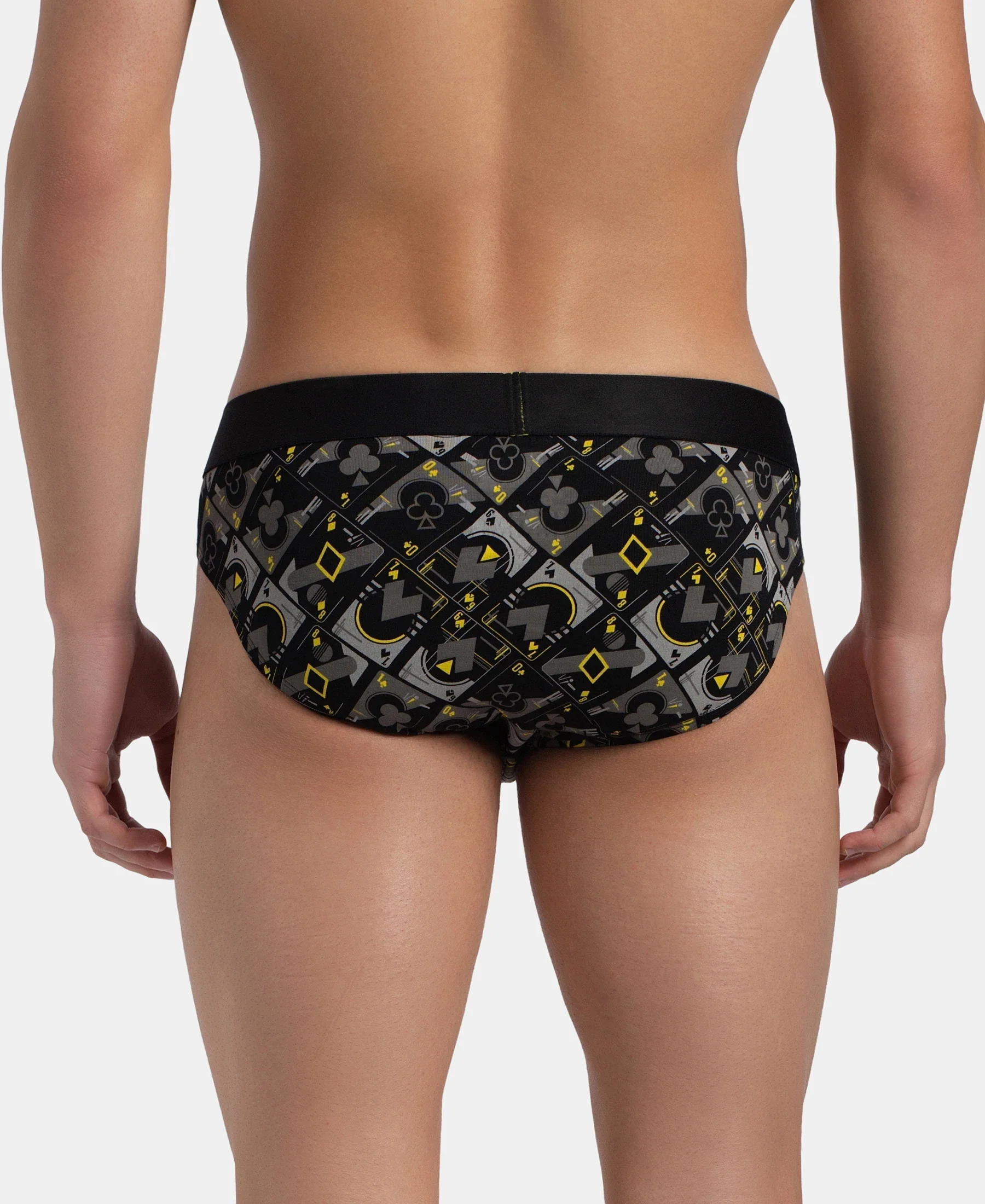 Super Combed Cotton Elastane Stretch Printed Brief with Ultrasoft Waistband - Black Empire Yellow - Image 3