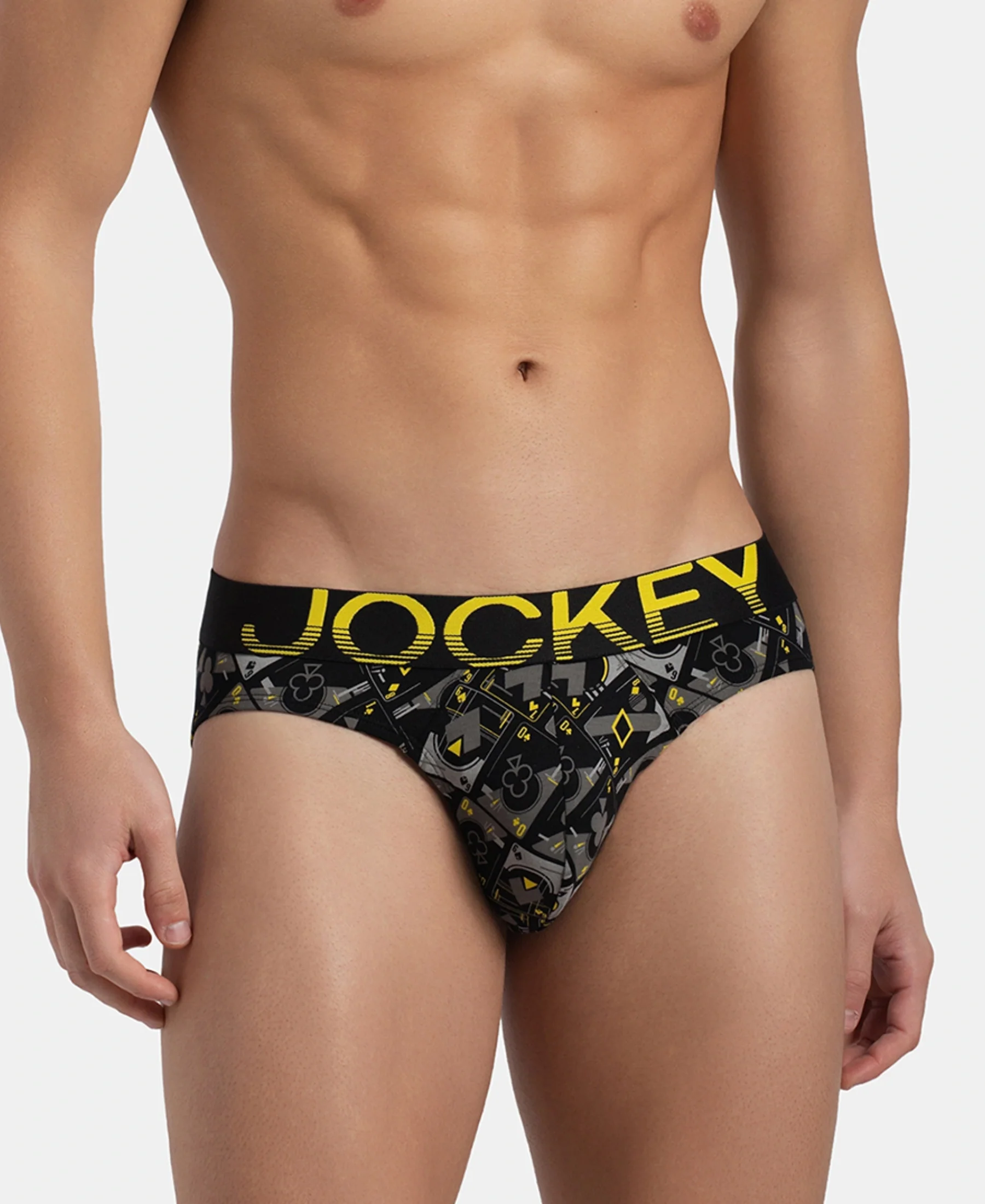 Super Combed Cotton Elastane Stretch Printed Brief with Ultrasoft Waistband - Black Empire Yellow - Image 5