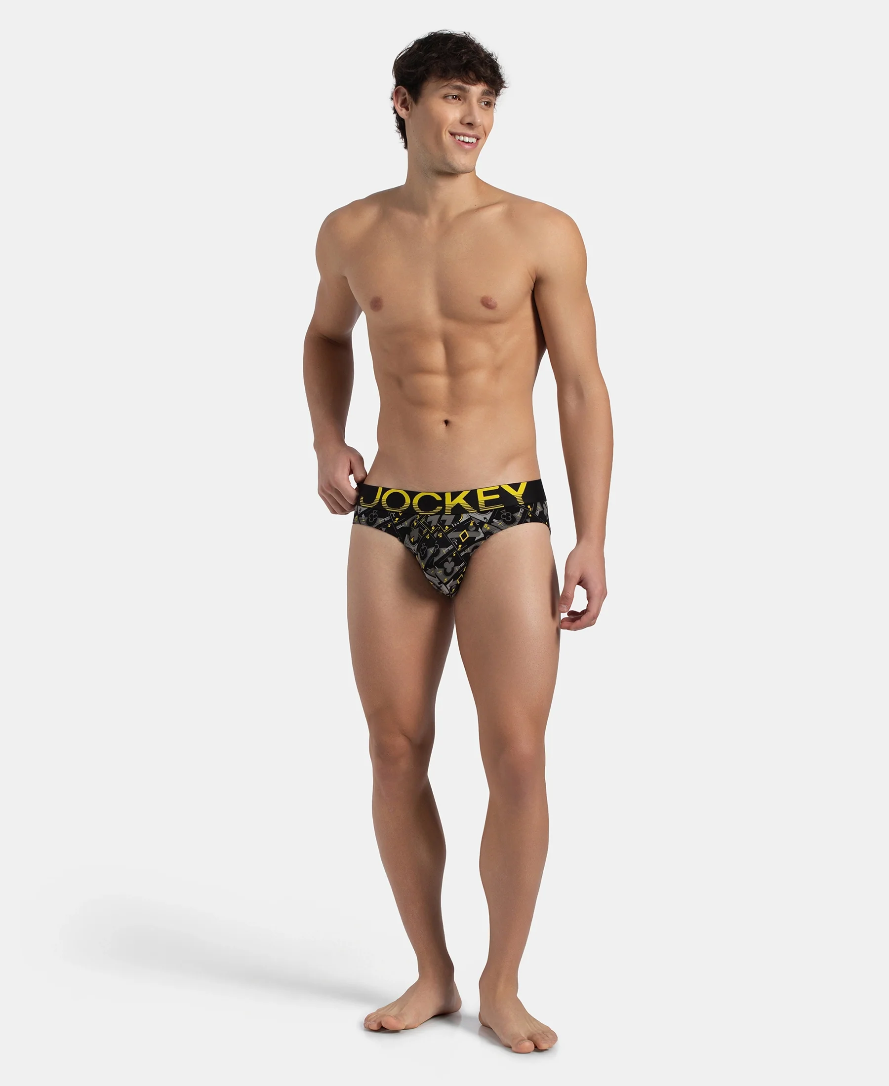 Super Combed Cotton Elastane Stretch Printed Brief with Ultrasoft Waistband - Black Empire Yellow - Image 6