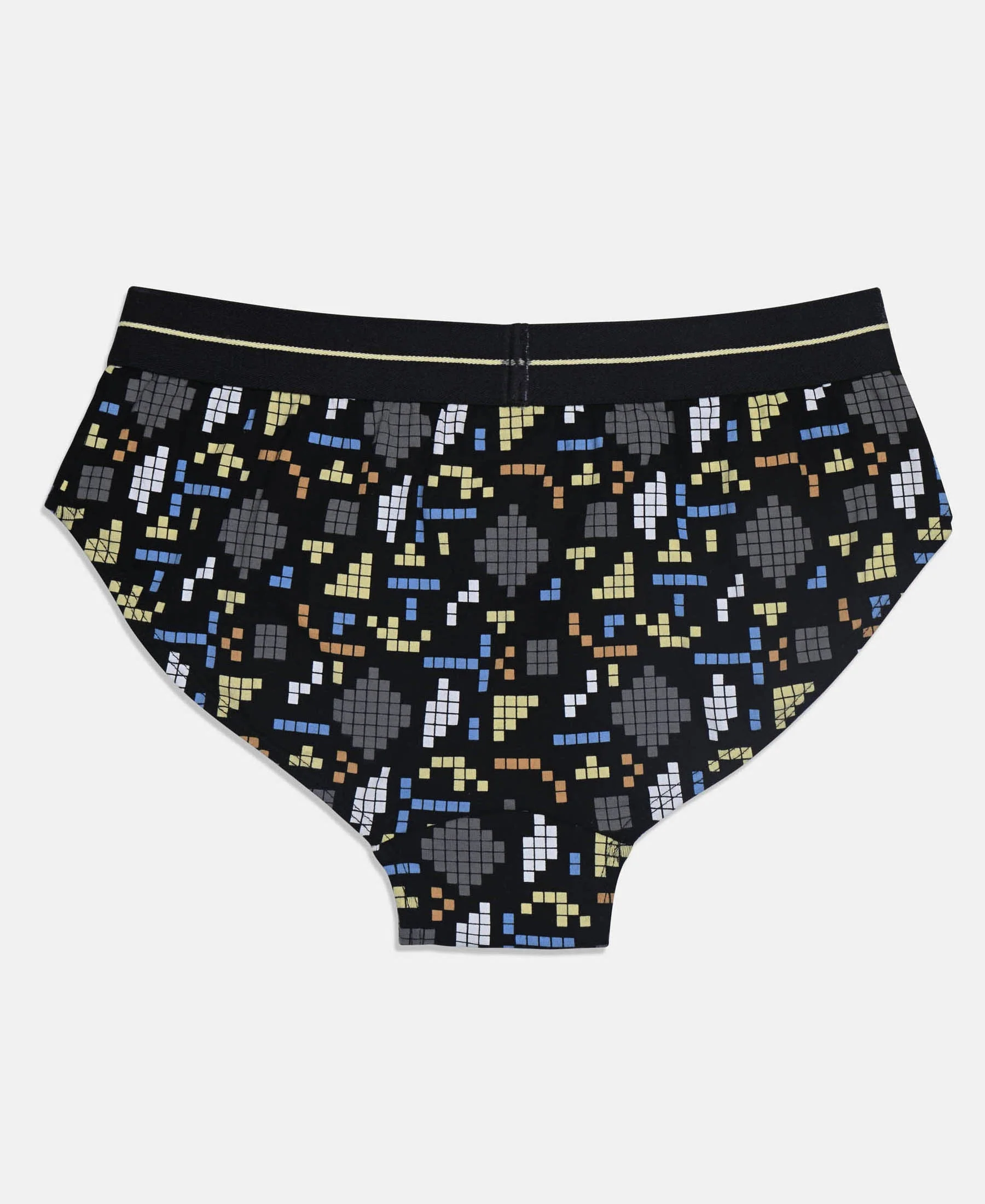 Super Combed Cotton Elastane Stretch Printed Brief with Ultrasoft Waistband - Black & Mellow Yellow (Pack of 2) - Image 3