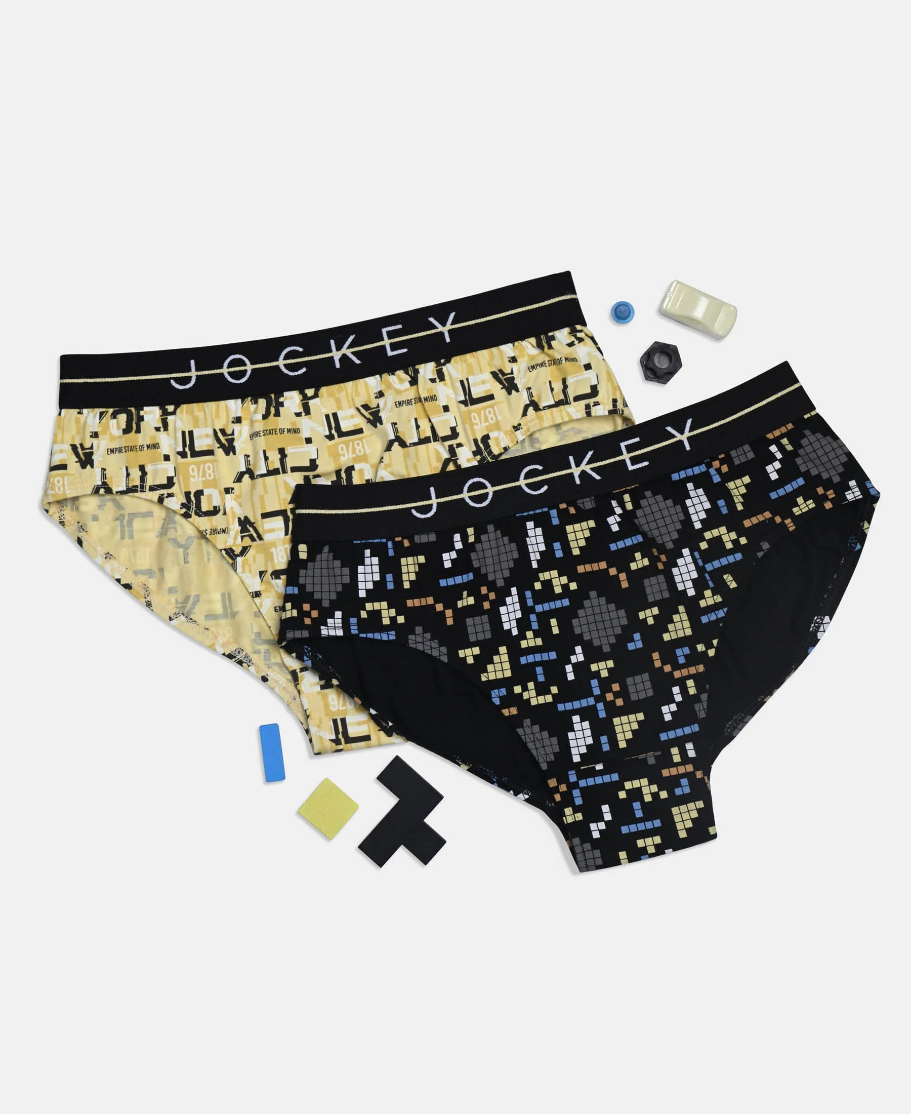 Super Combed Cotton Elastane Stretch Printed Brief with Ultrasoft Waistband - Black & Mellow Yellow (Pack of 2) - Image 5