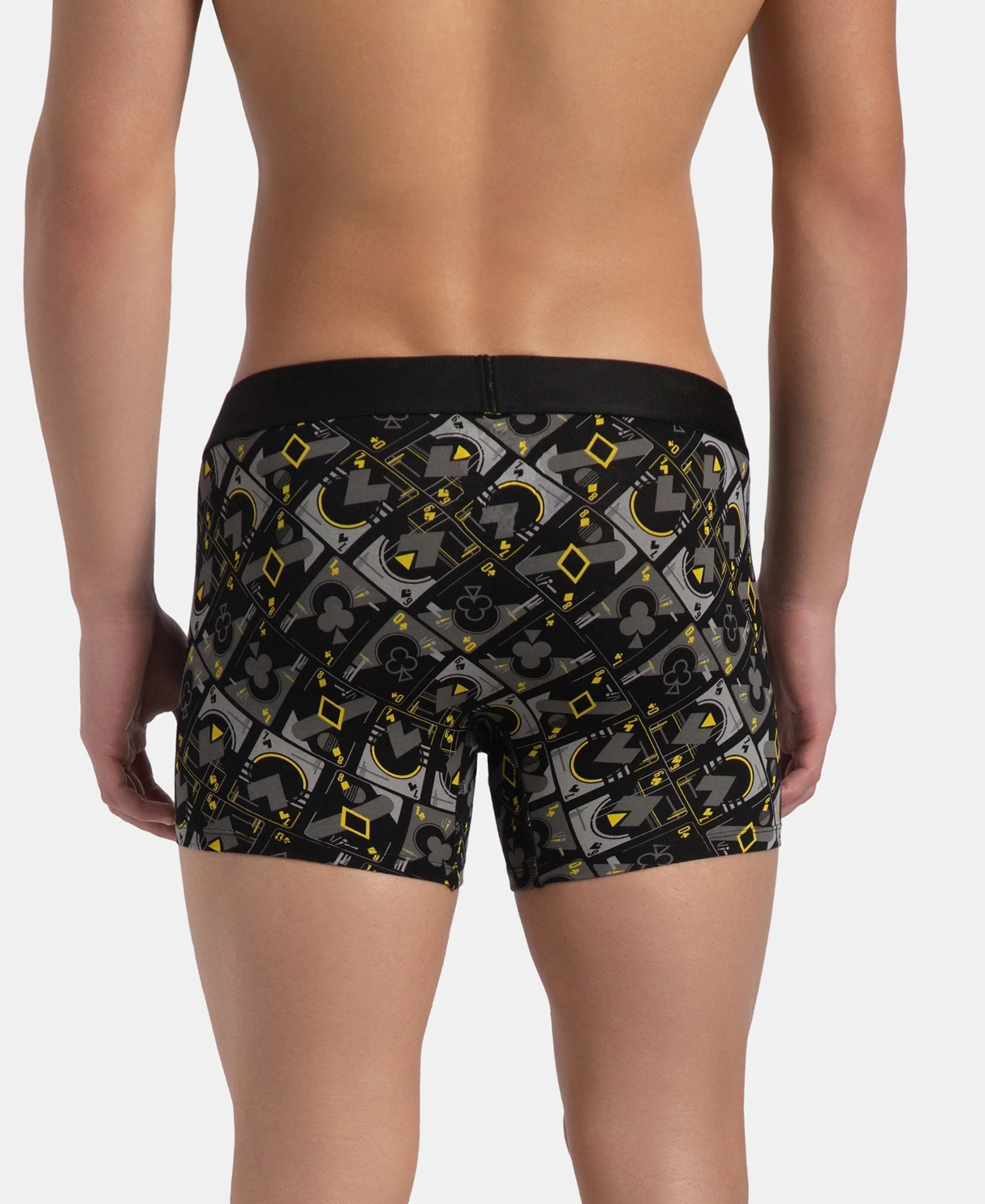 Super Combed Cotton Elastane Stretch Printed Trunk with Ultrasoft Waistband - Black Empire Yellow - Image 3