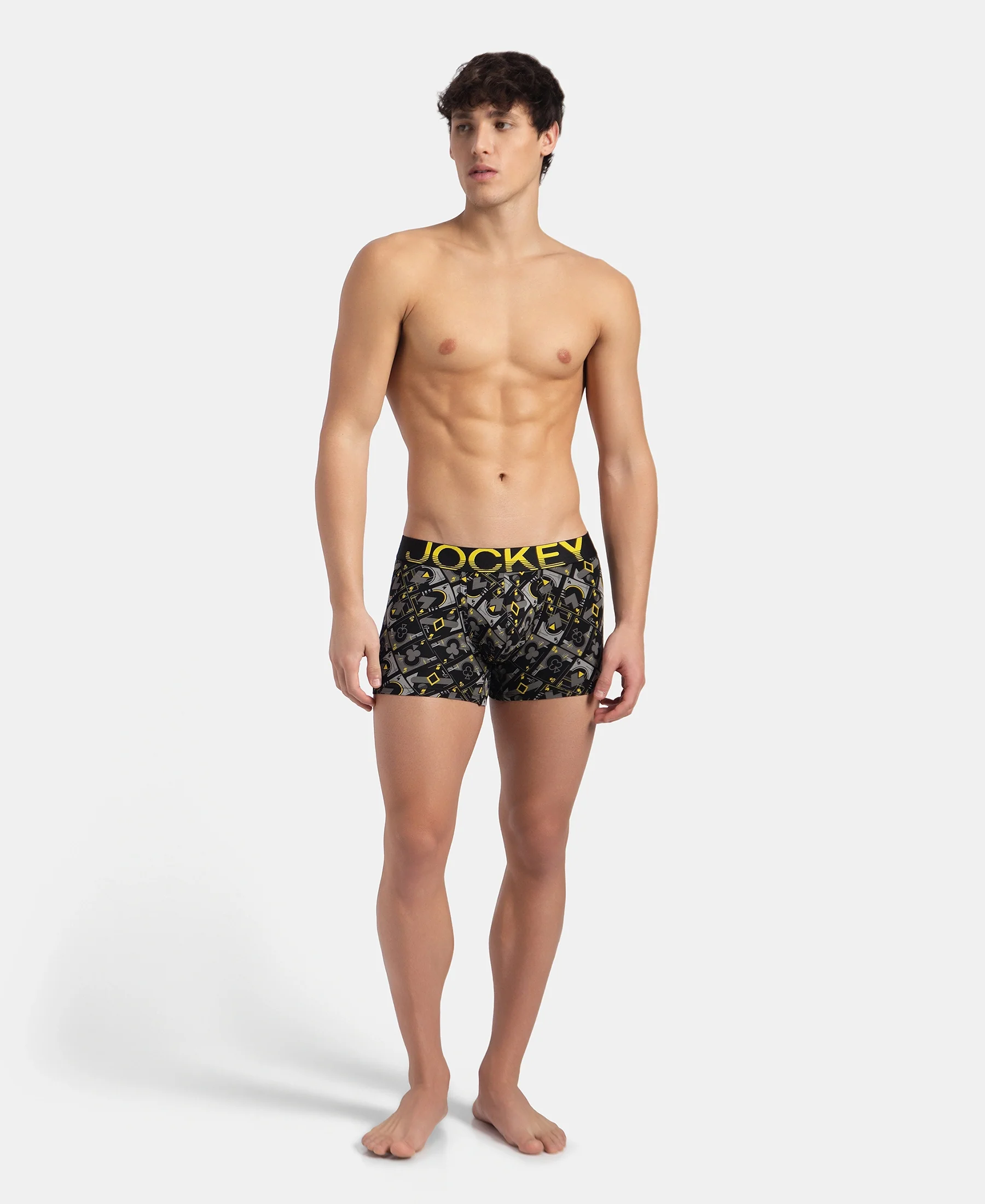 Super Combed Cotton Elastane Stretch Printed Trunk with Ultrasoft Waistband - Black Empire Yellow - Image 4