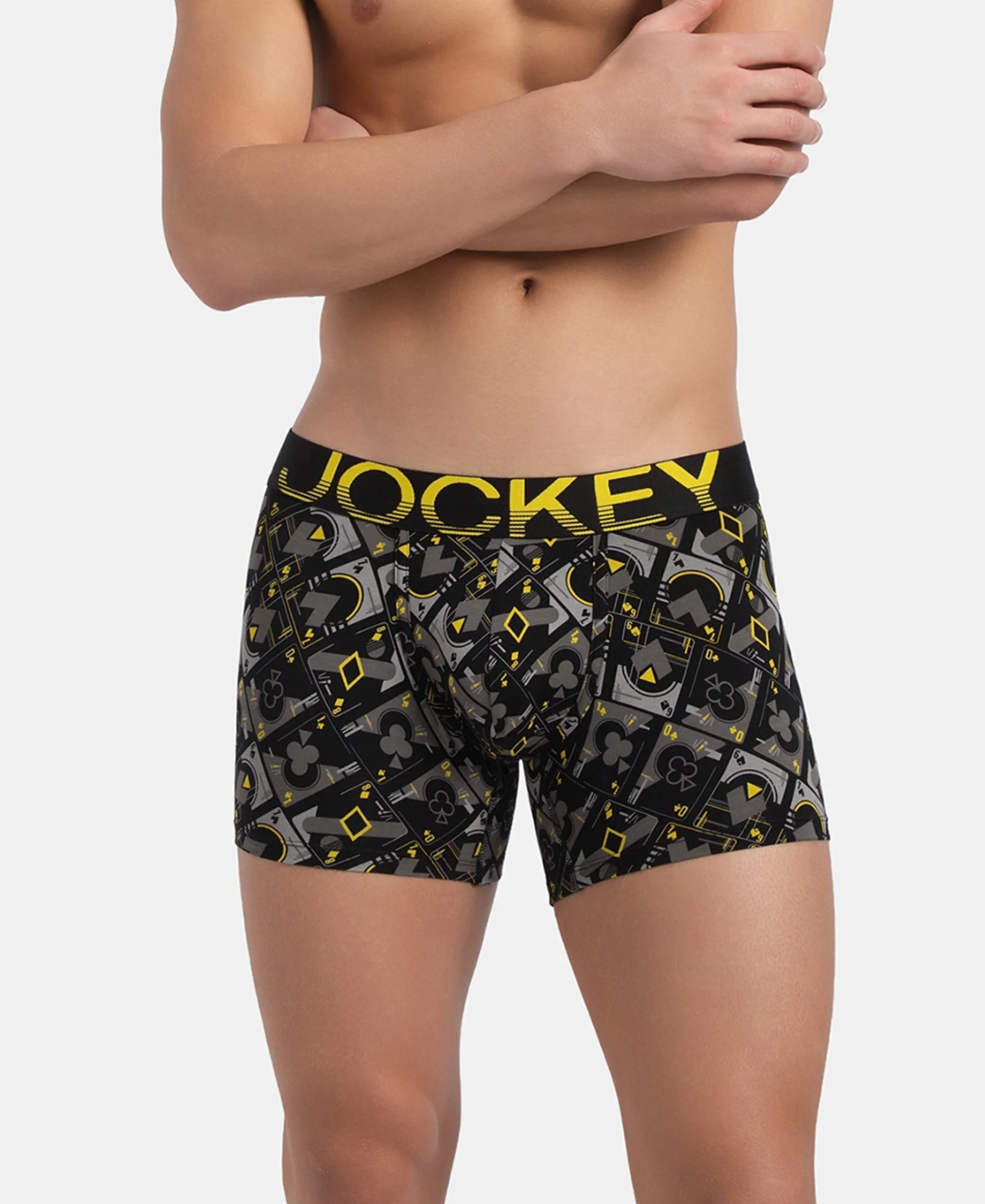 Super Combed Cotton Elastane Stretch Printed Trunk with Ultrasoft Waistband - Black Empire Yellow - Image 5