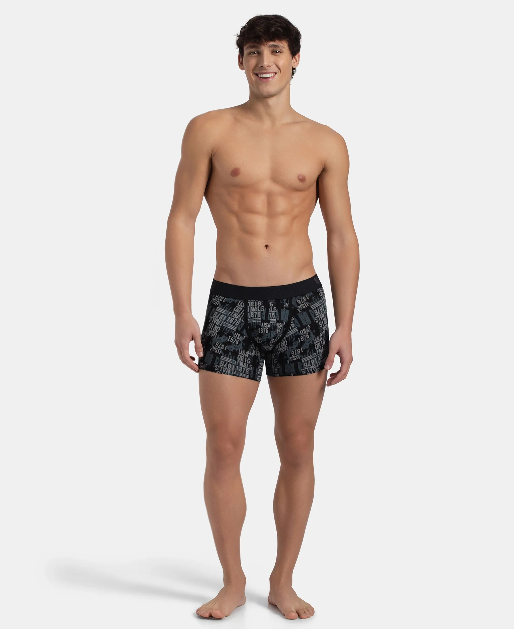 Super Combed Cotton Elastane Stretch Printed Trunk with Ultrasoft Waistband - Black - Image 4
