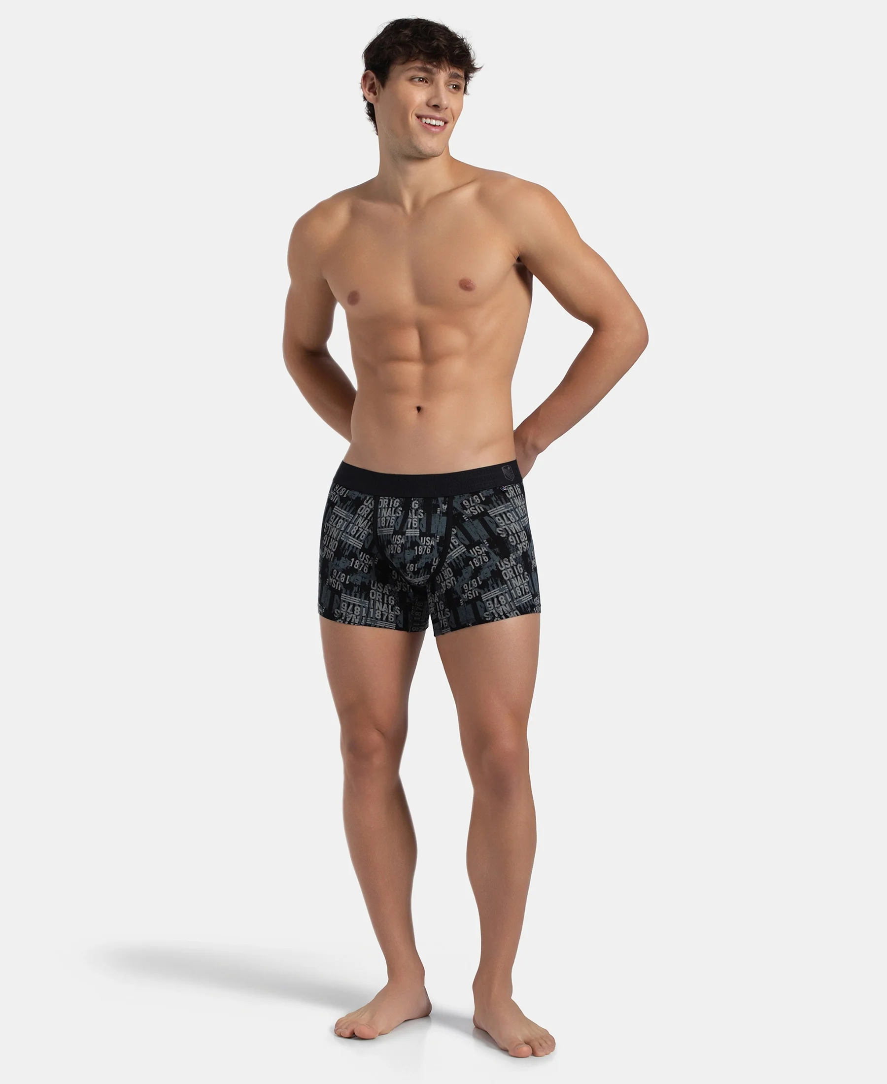 Super Combed Cotton Elastane Stretch Printed Trunk with Ultrasoft Waistband - Black - Image 6