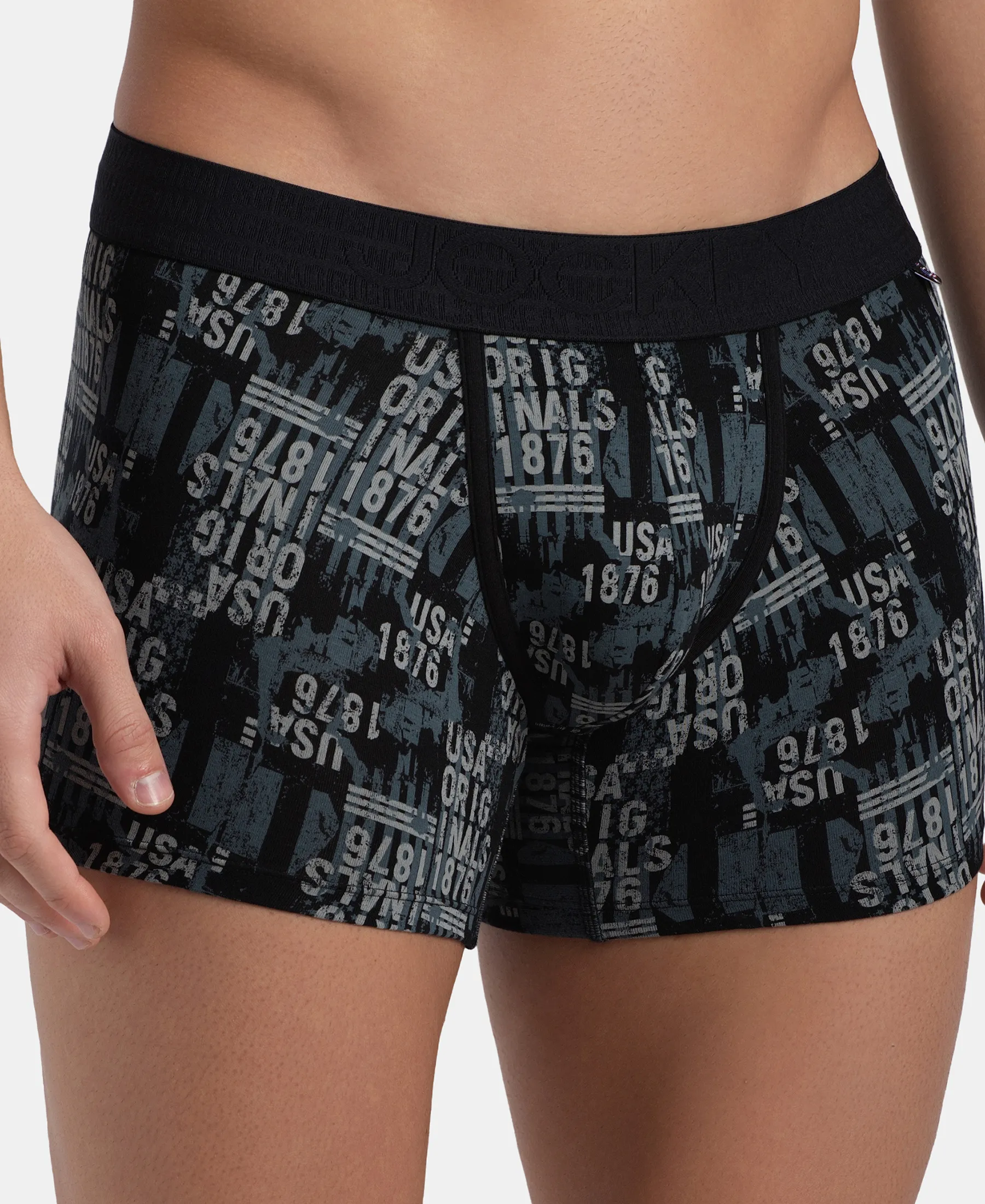 Super Combed Cotton Elastane Stretch Printed Trunk with Ultrasoft Waistband - Black - Image 7