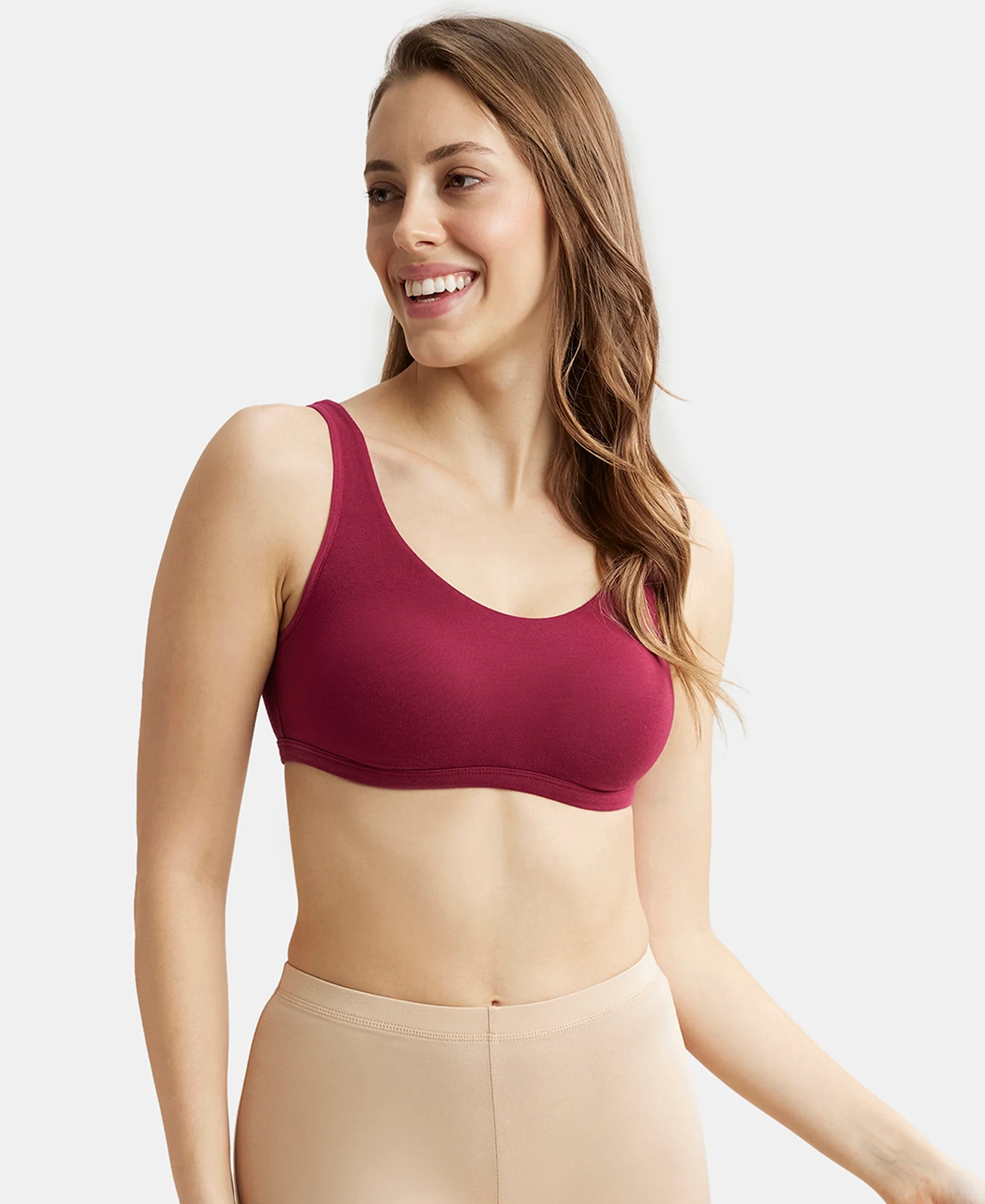 Super Combed Cotton Elastane Stretch Slip On Lounge Bra With StayFresh Treatment - Beet Red - Image 5