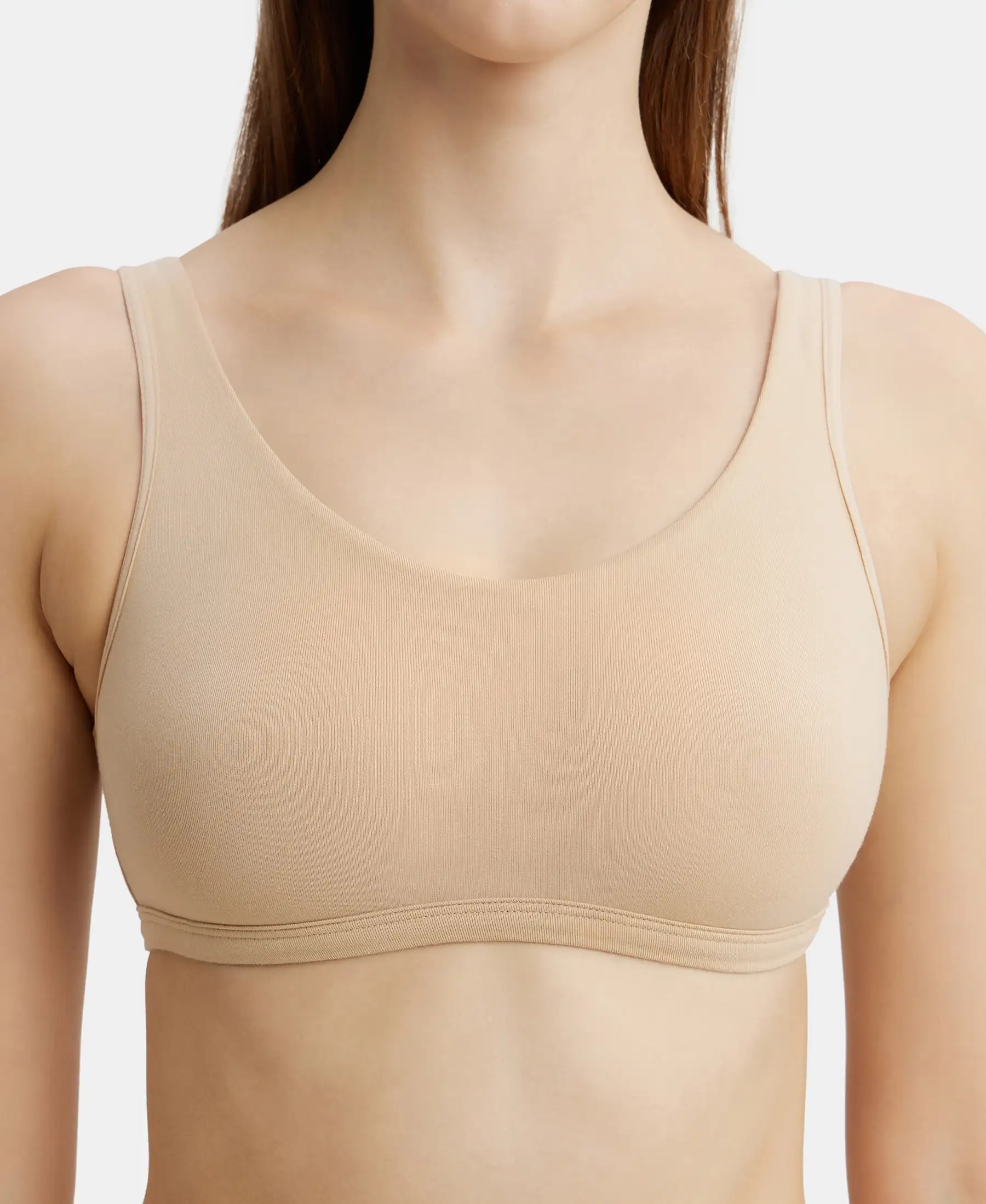 Super Combed Cotton Elastane Stretch Slip On Lounge Bra With StayFresh Treatment - Light Skin - Image 6