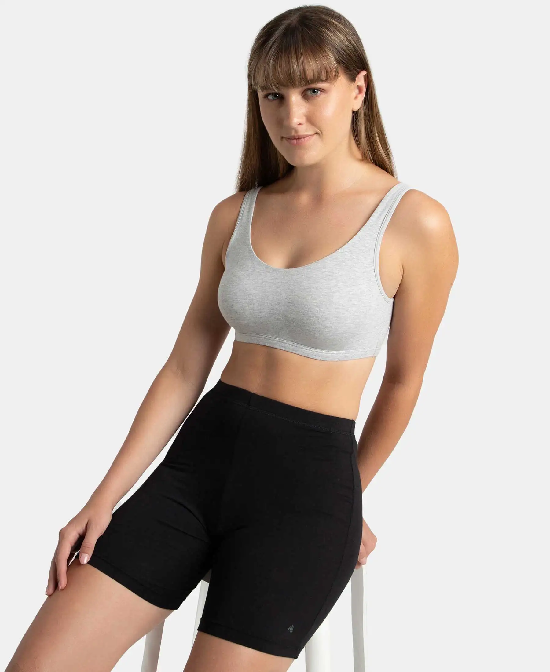 Super Combed Cotton Elastane Stretch Slip On Lounge Bra With StayFresh Treatment - Steel Grey Melange - Image 5